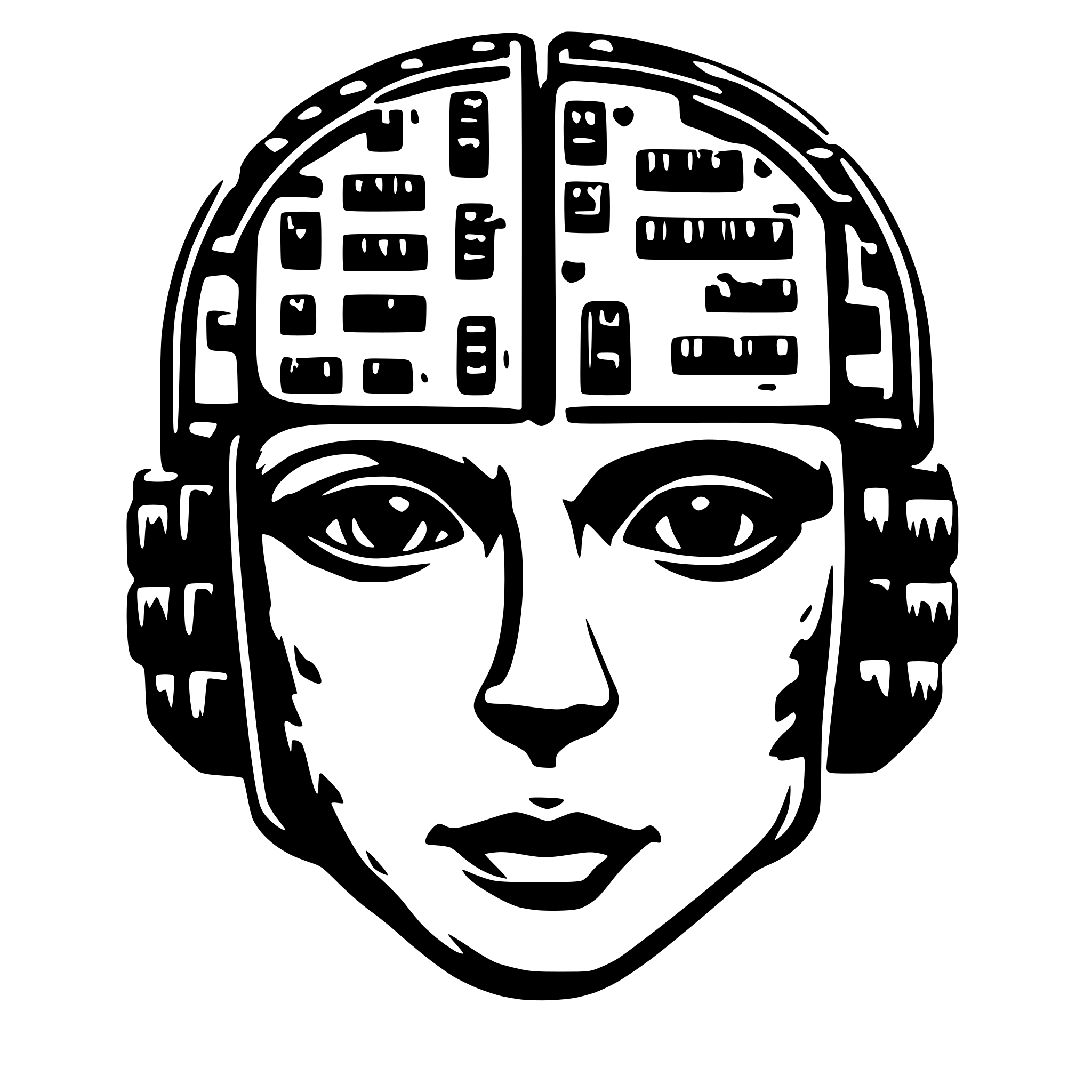AI-generated SVG of a Brain, top-down view, circuit board styling monochromatic