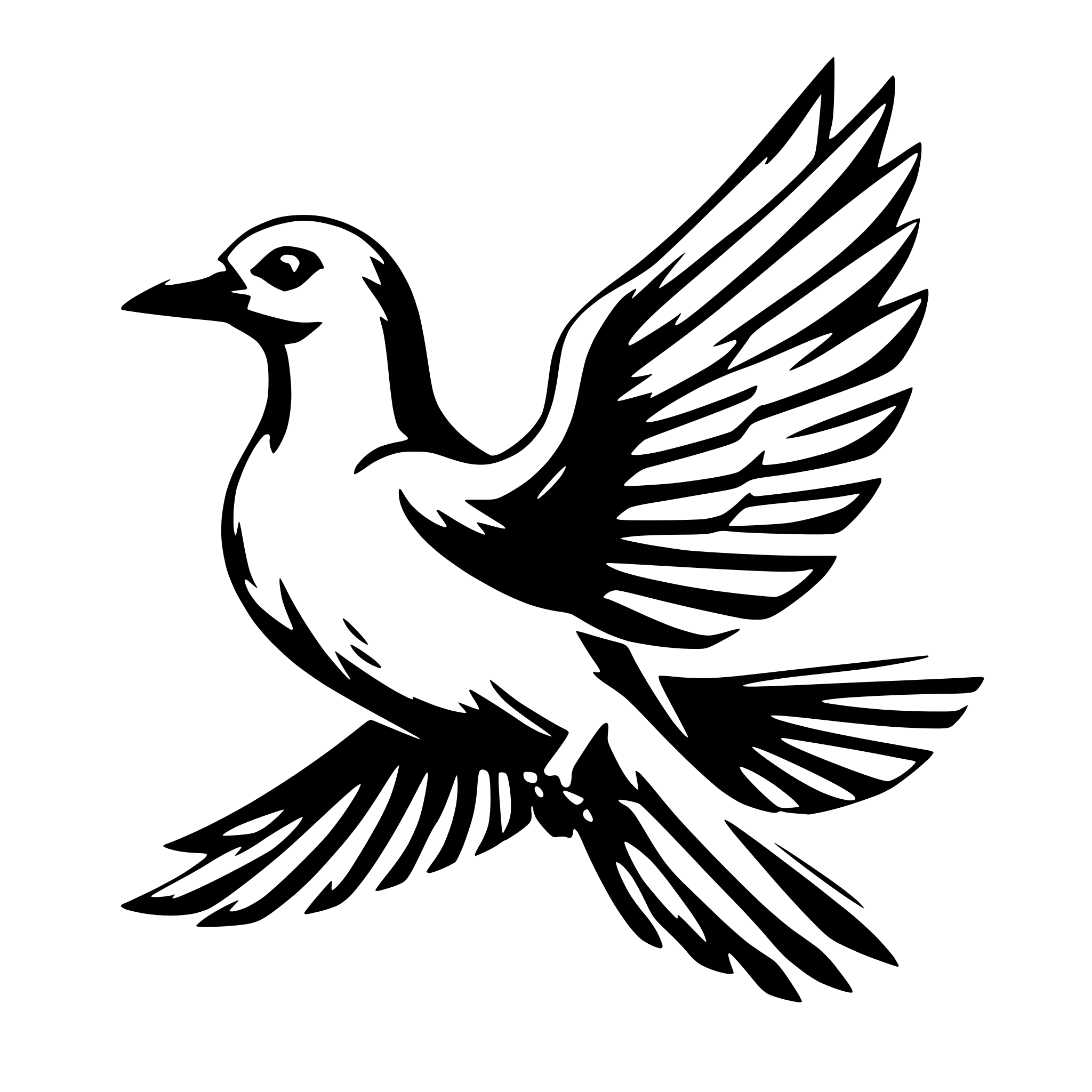 AI-generated SVG of 'bird with one wing fanned out to the right. soft lines'