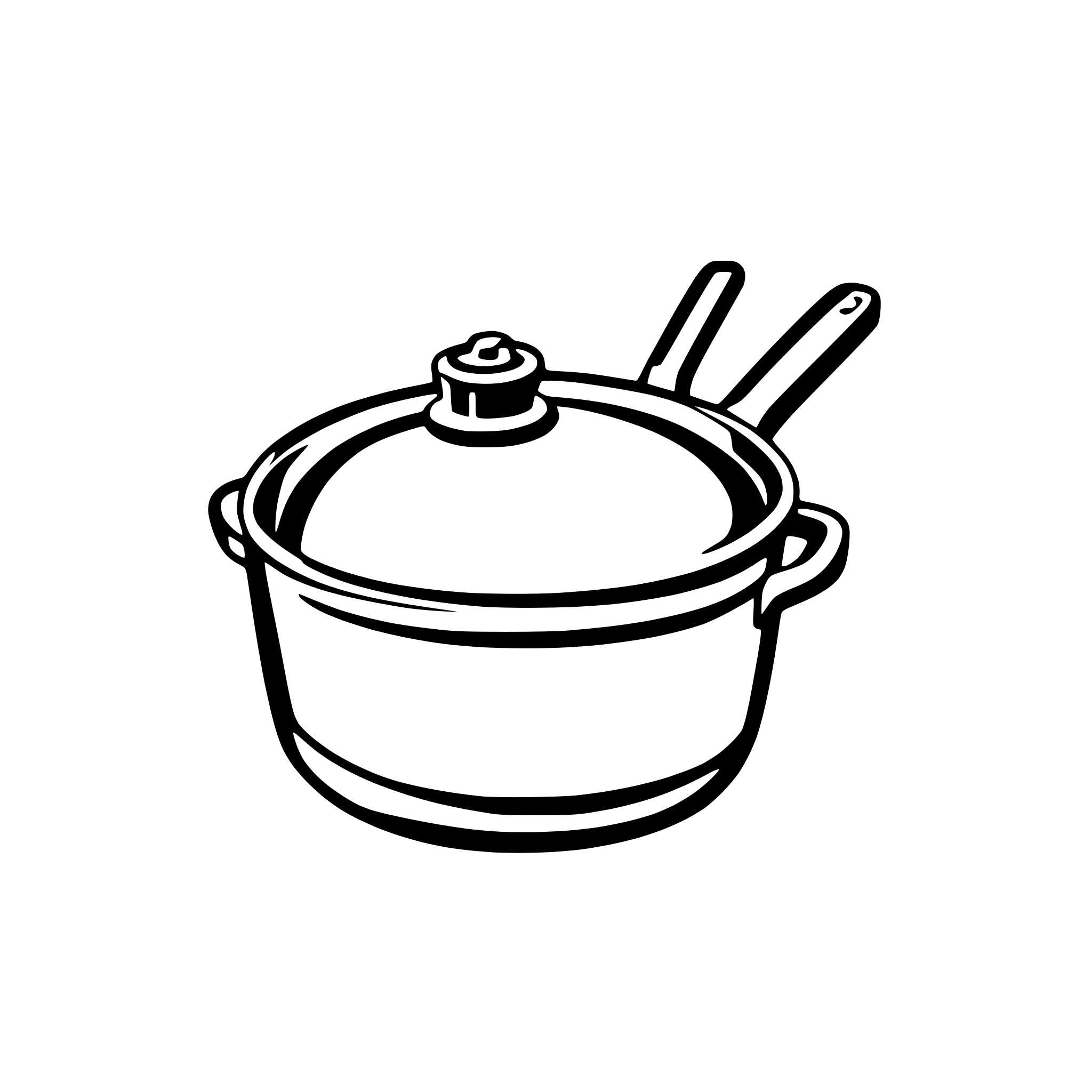 AI-generated SVG of a A basic SVG of a saucepan with a short handle and a round lid on top.