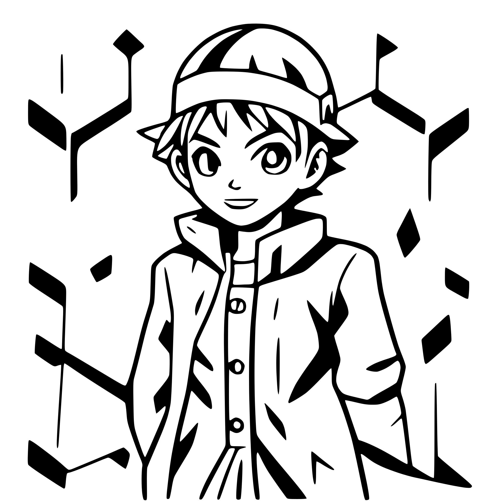 AI-generated SVG of a monkey d. luffy with geometric lines and forms around the motive