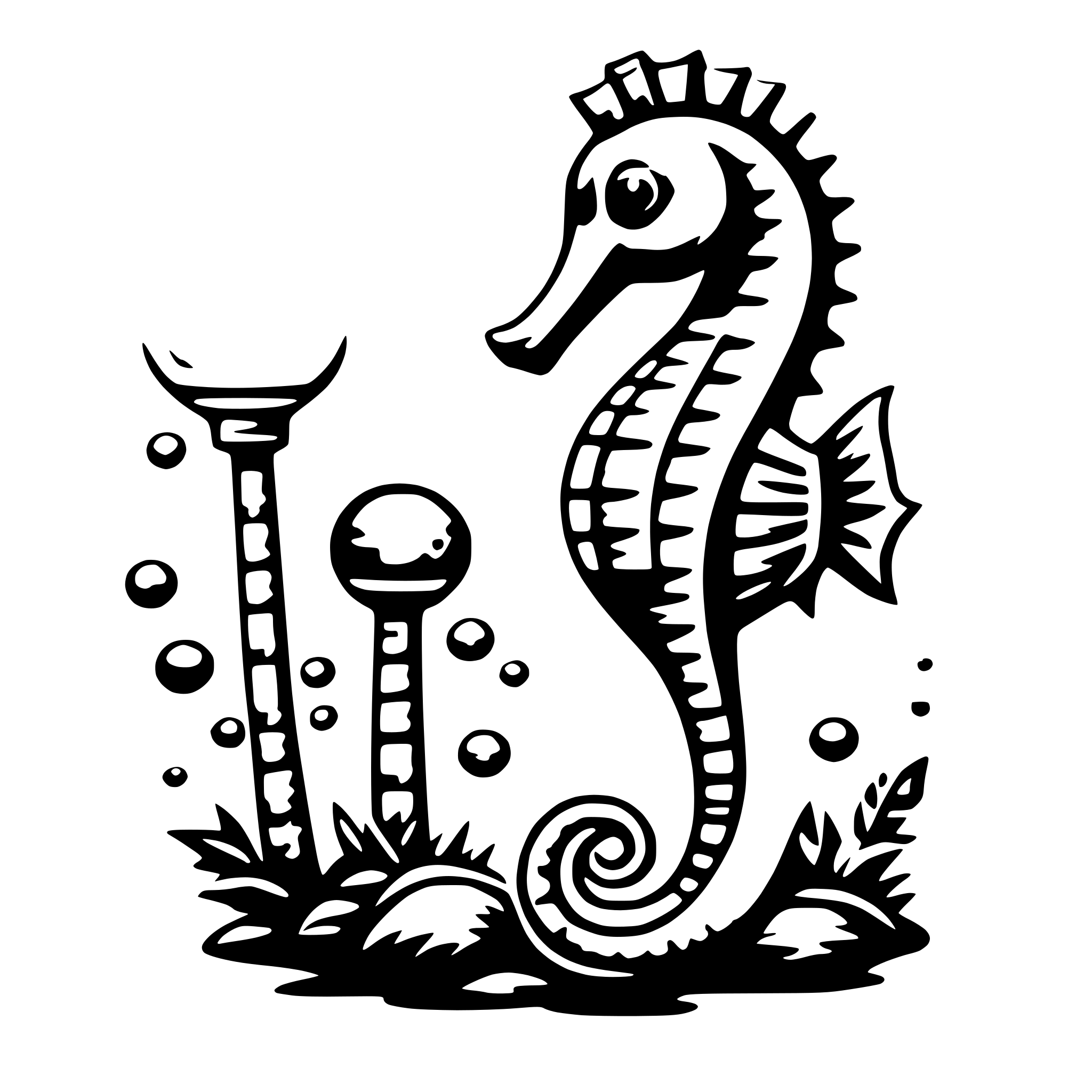 AI-generated SVG of a seahorse and bubbles