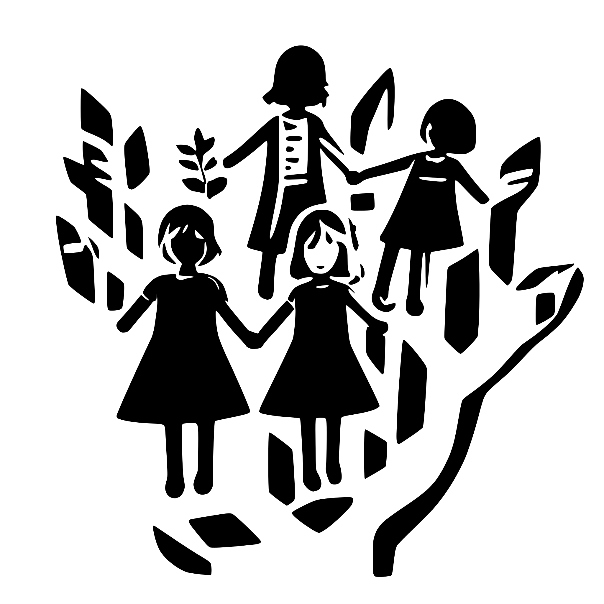 AI-generated SVG of a educator with  8 children holding hands