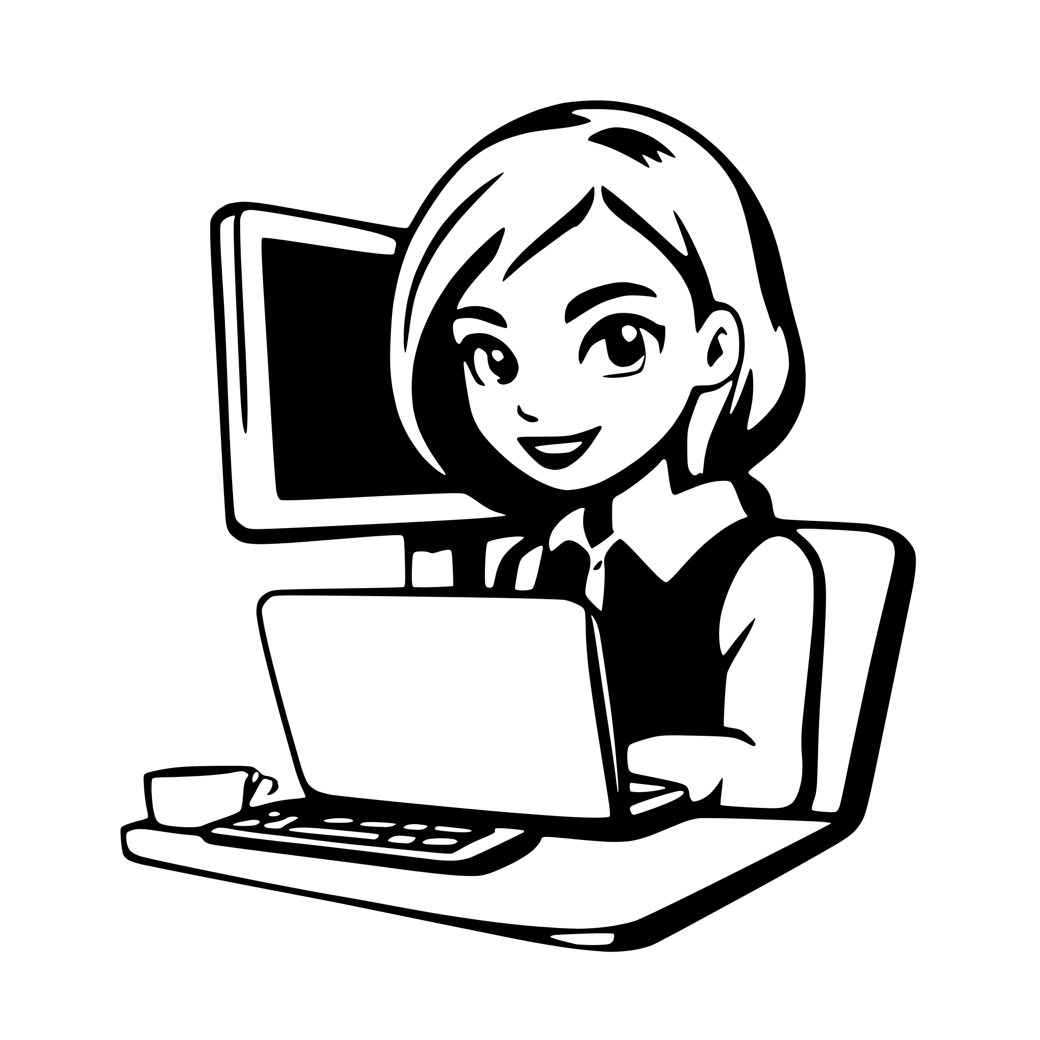 AI-generated SVG of a student behind a computer