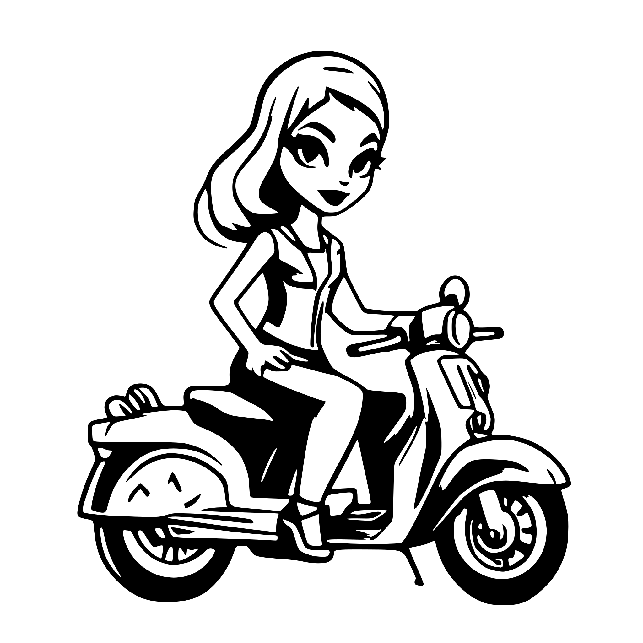 AI-generated SVG of a Woman on a vespa Rockabilly