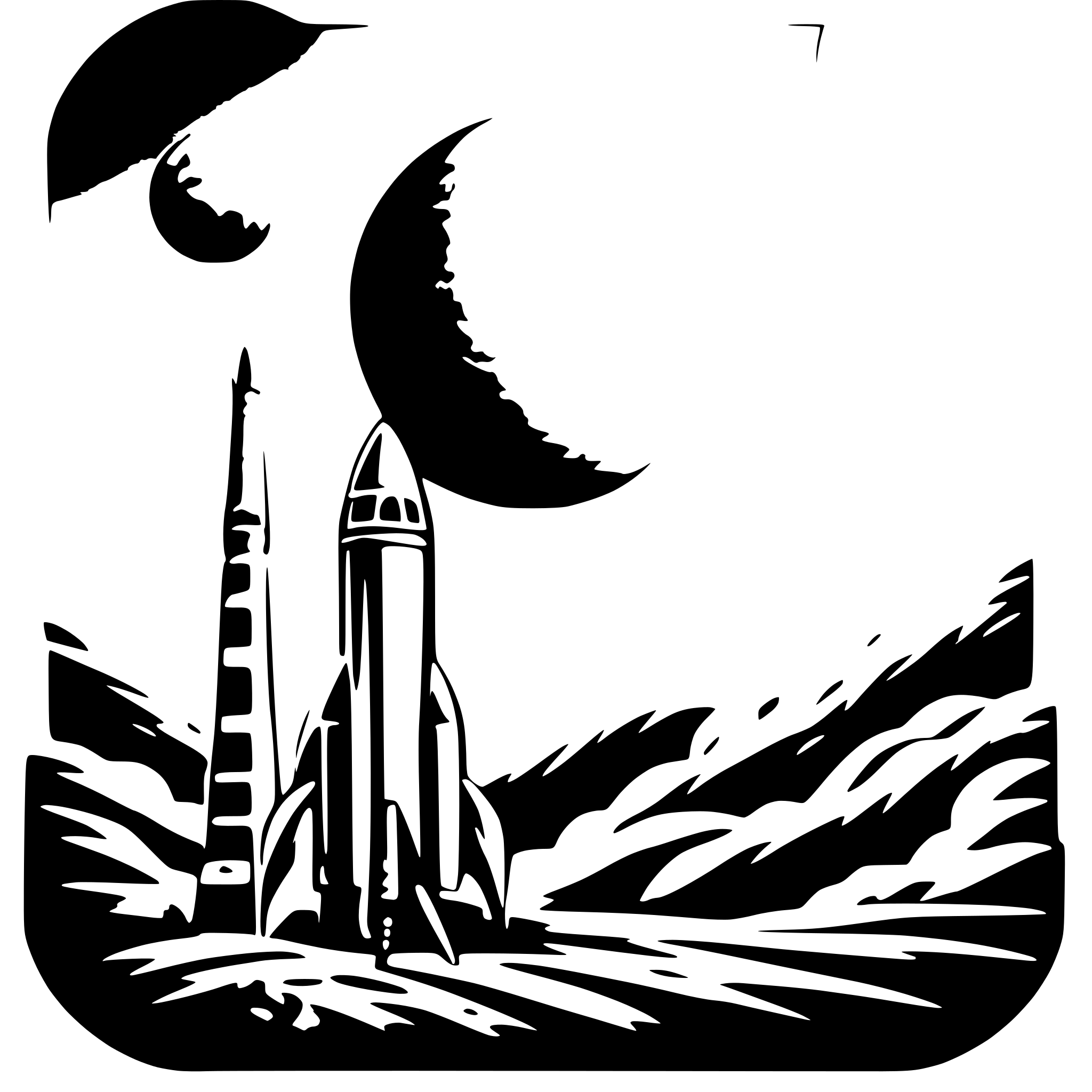 AI-generated SVG of 'rocket in lower left corner flying to the moon in the upper right corner'