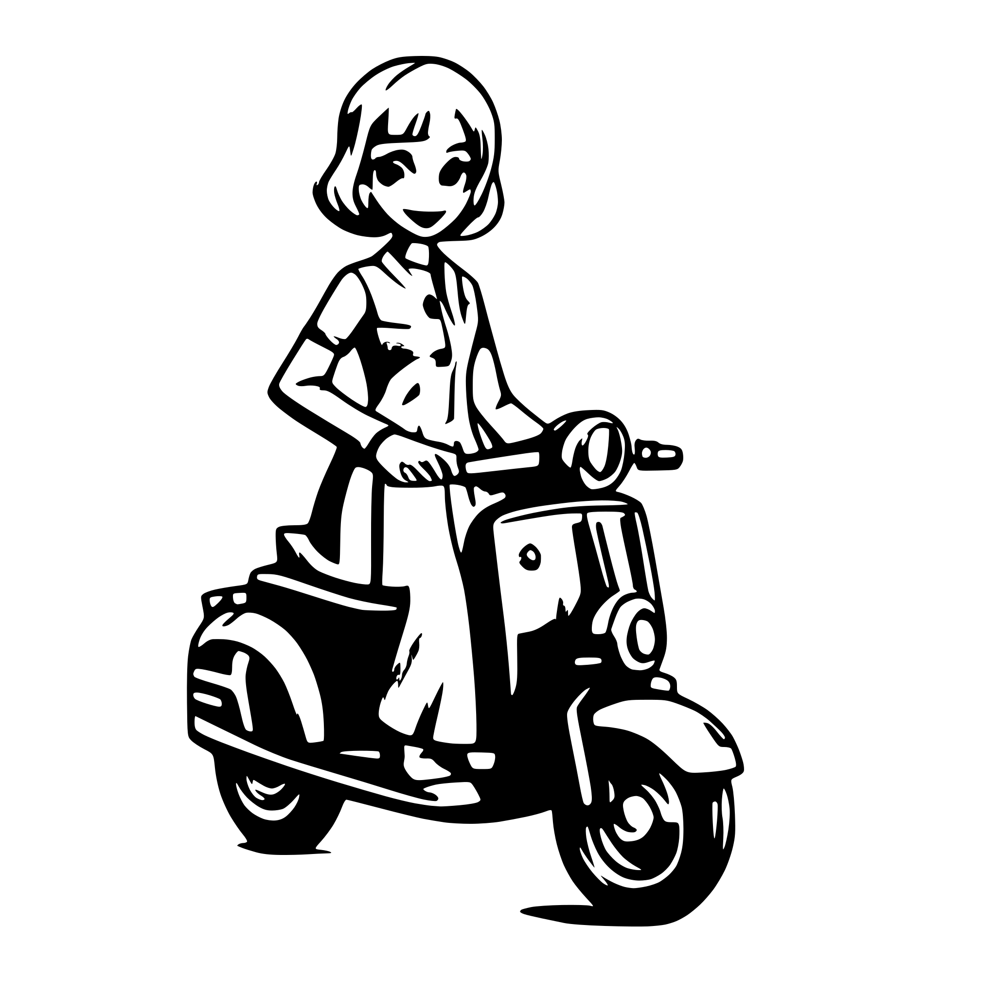 AI-generated SVG of a Shorthaired women on a vespa