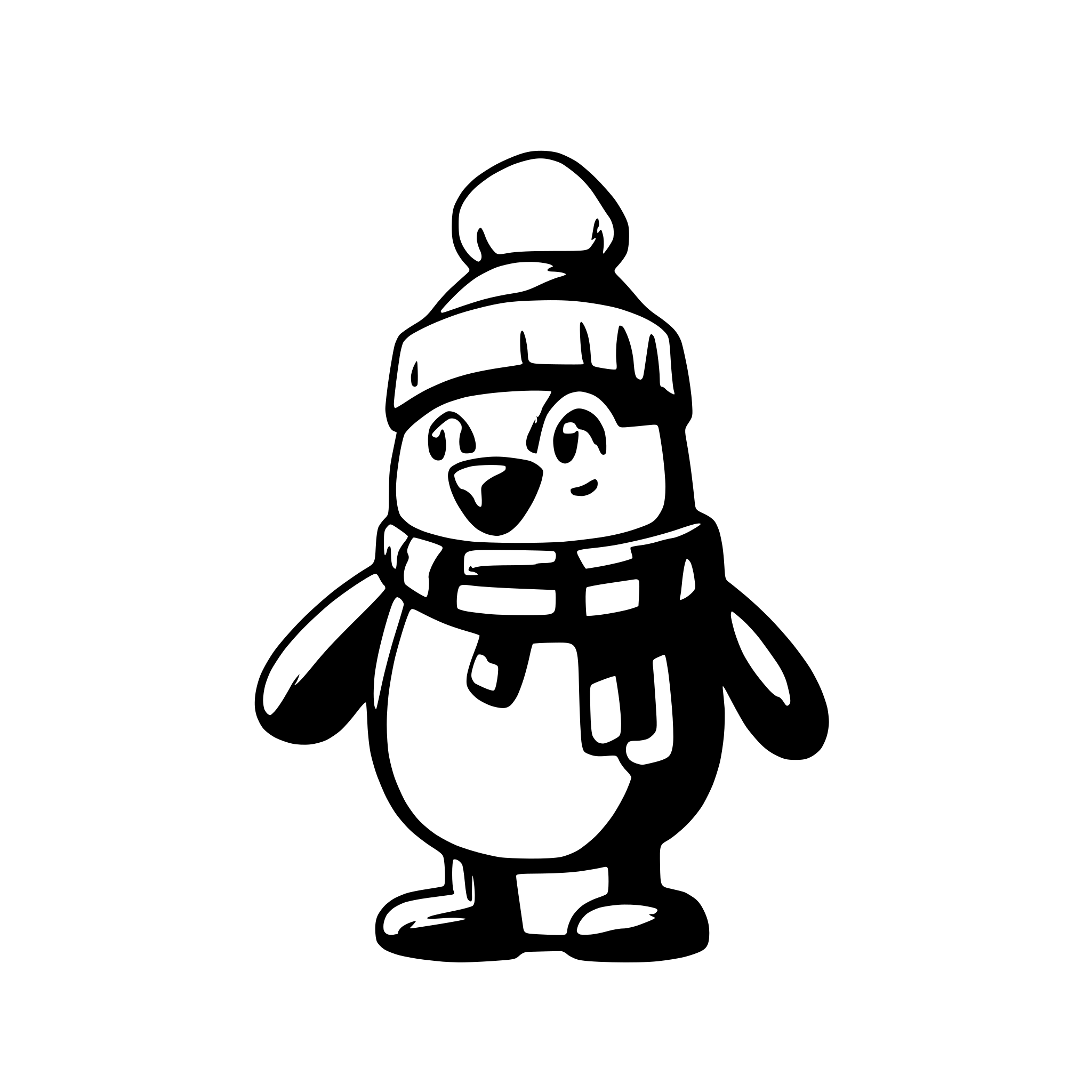 AI-generated SVG of a Christmas penguin in Pixar style wearing hat, scarf and winter coat
