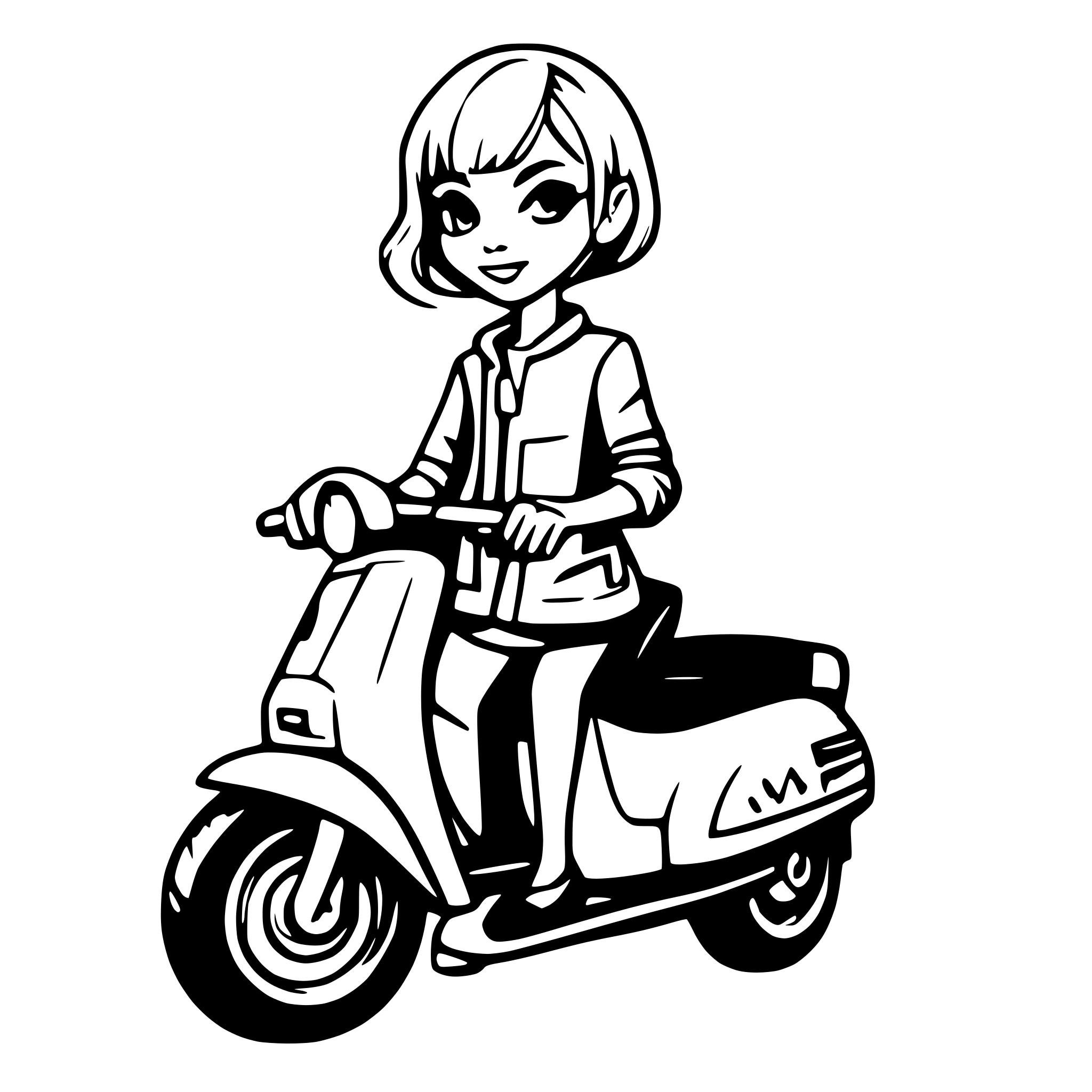 AI-generated SVG of a Woman on a vespa short hair