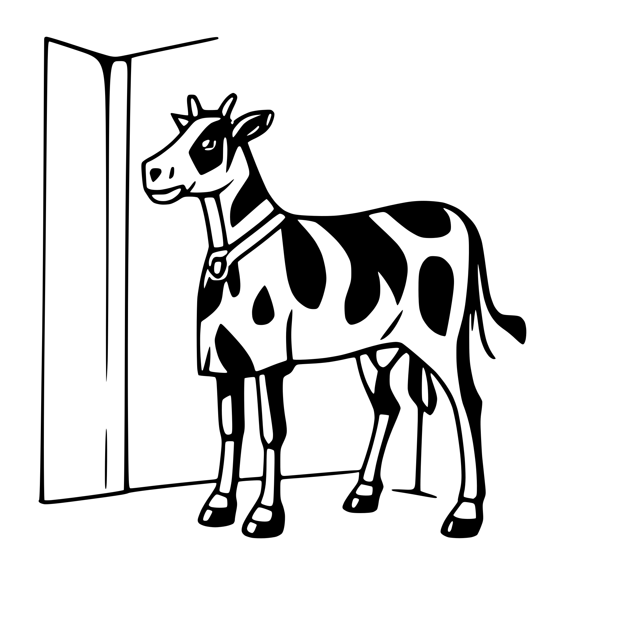 AI-generated SVG of a a cow standing on two legs wearing a turban. The cow is outside indicated by a window frame