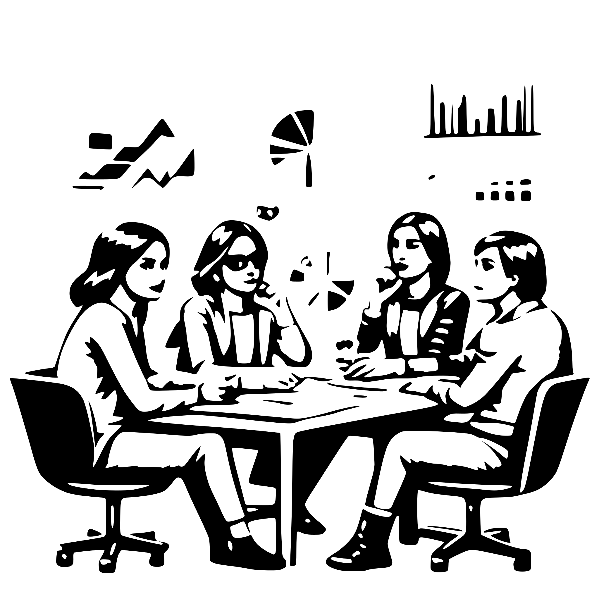 AI-generated SVG of 'A small startup team sitting at a table, looking stressed, with charts showing declining sales.'