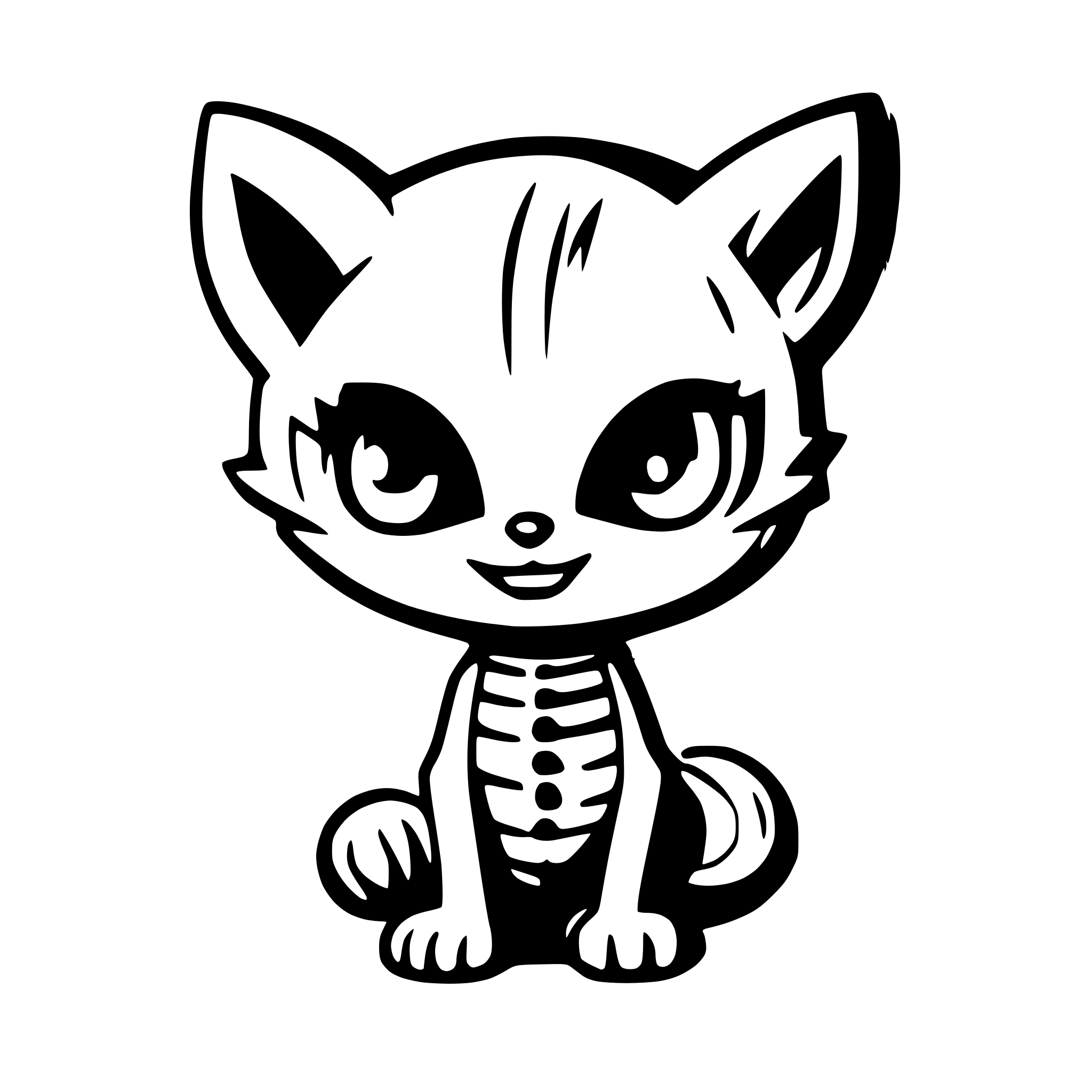 AI-generated SVG of a Generate a cute cute skeleton in the shape of a cat.