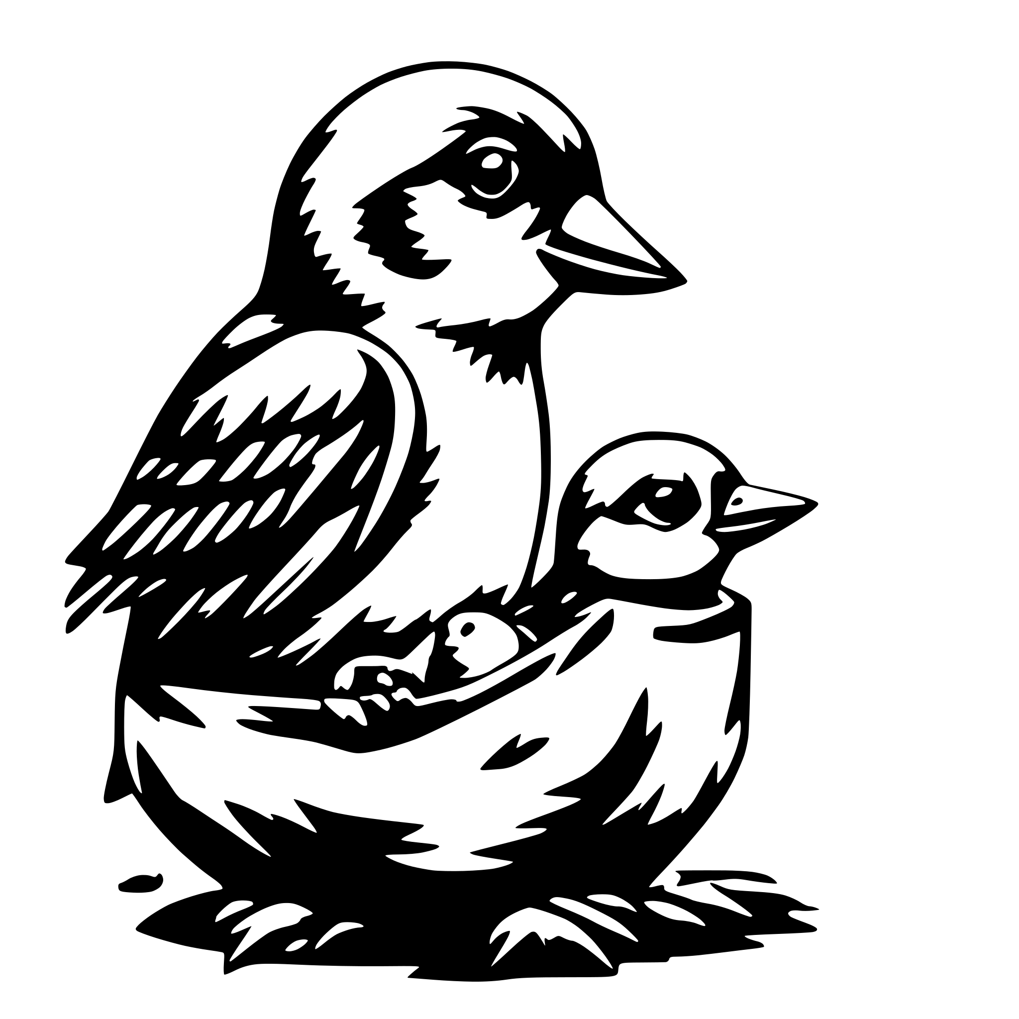 AI-generated SVG of 'bird bringing baby in a sack'