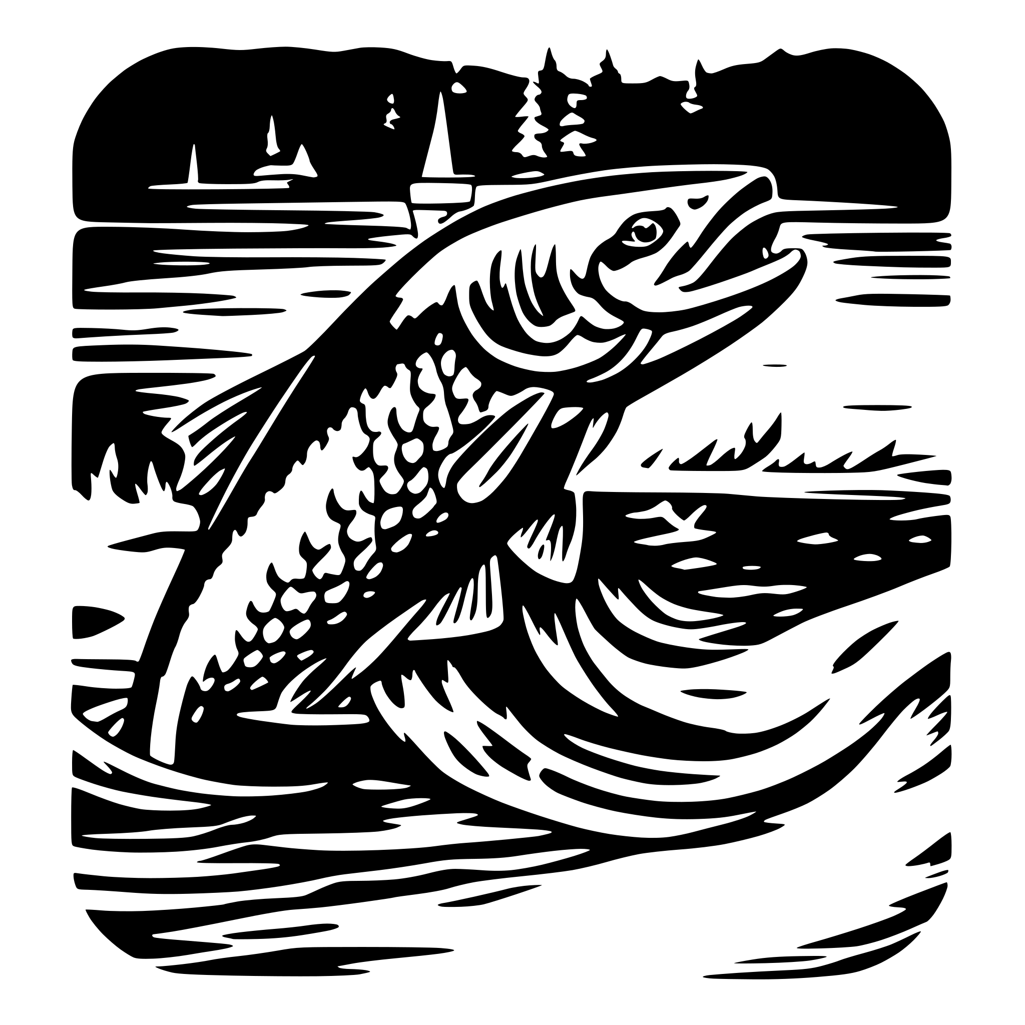 AI-generated SVG of a create a svg of salmon fishing with the last name dionne under the salmon