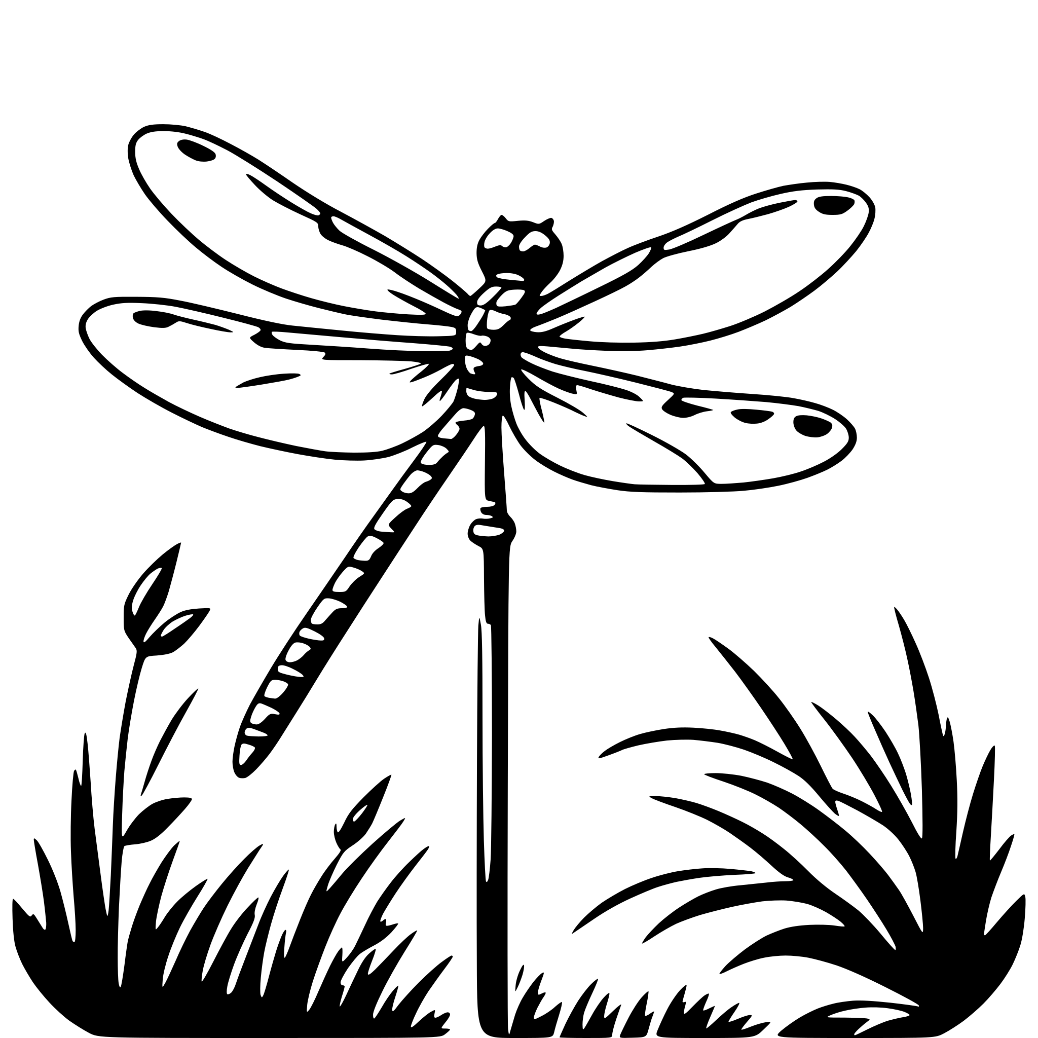 AI-generated SVG of 'dragonfly and reeds'