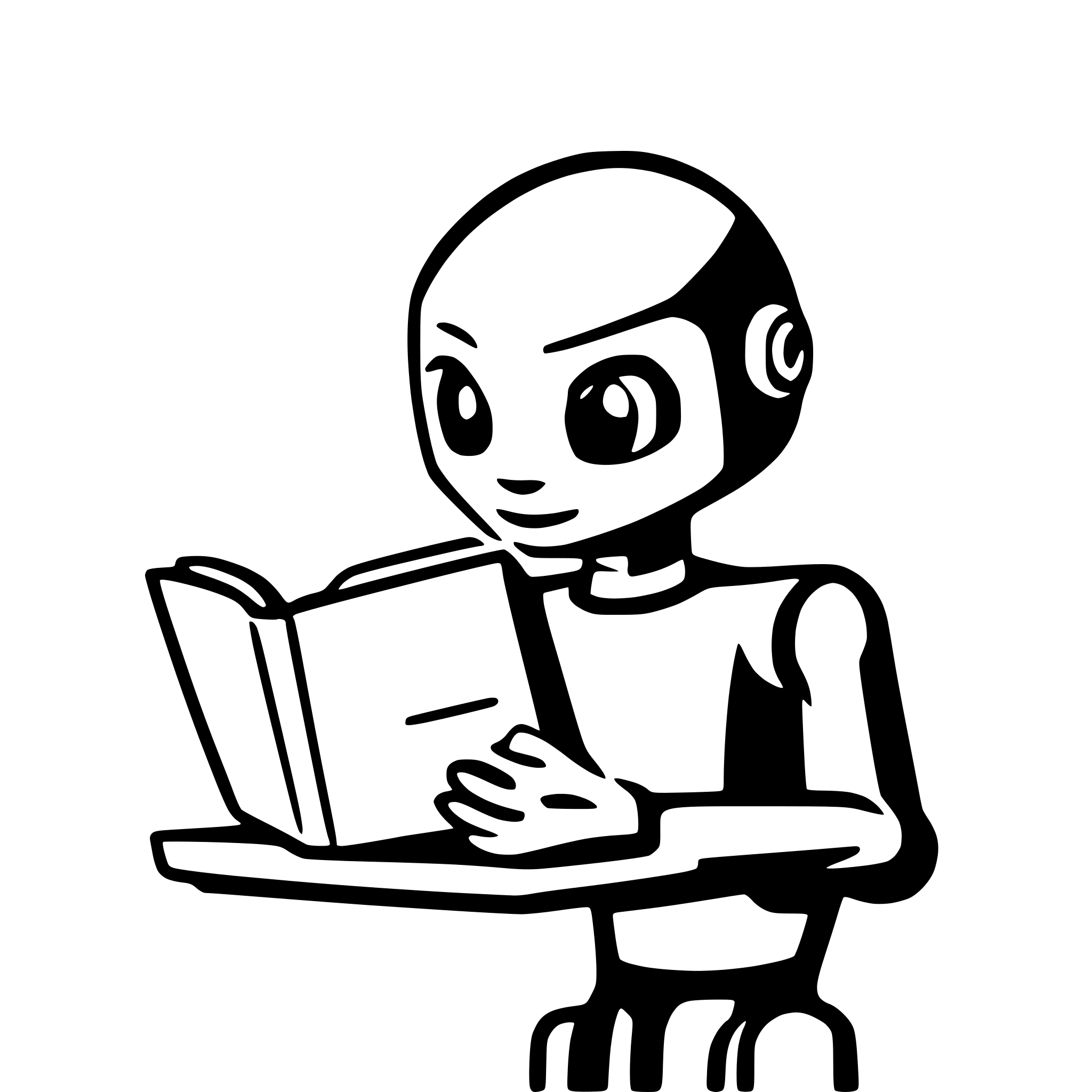 AI-generated SVG of a friendly robot reading a book