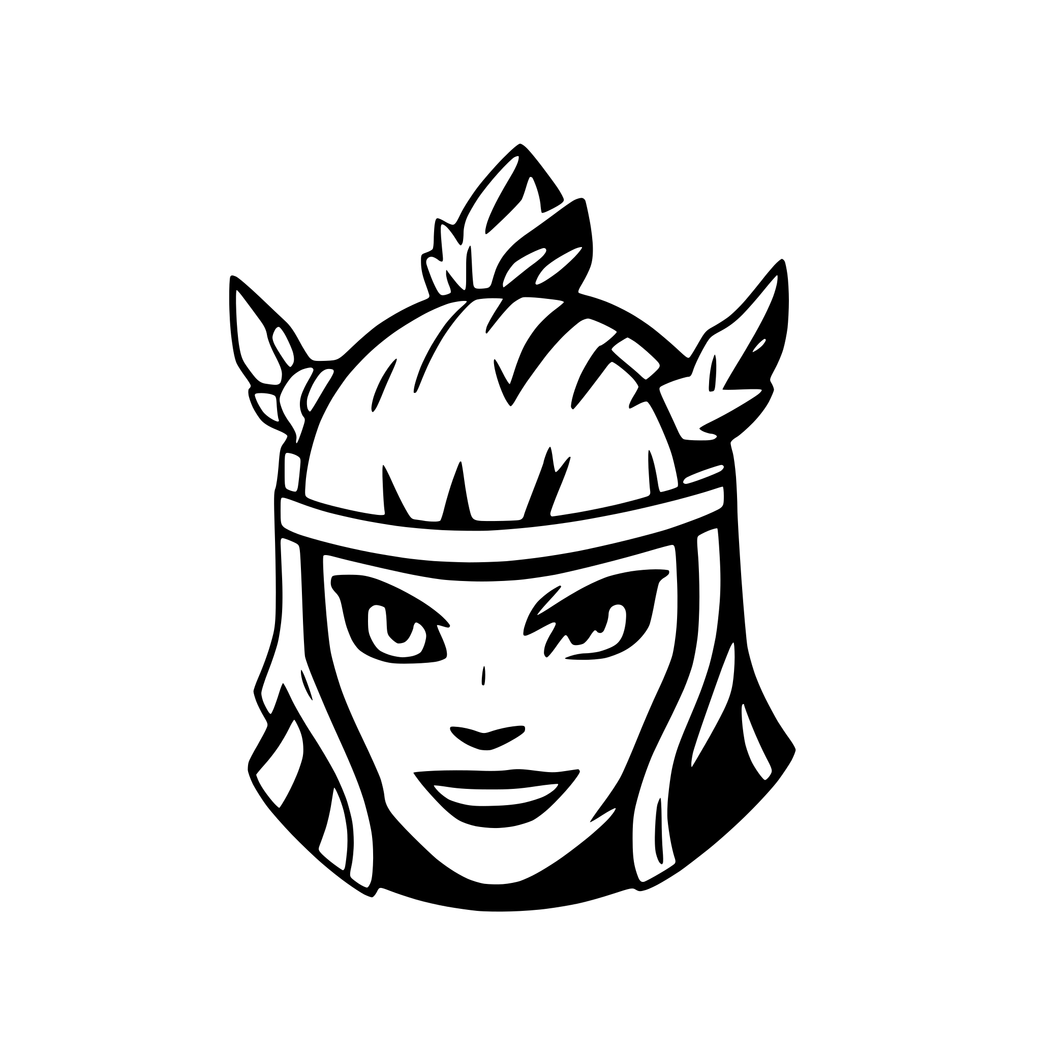 AI-generated SVG of 'samurai helmet with flames'