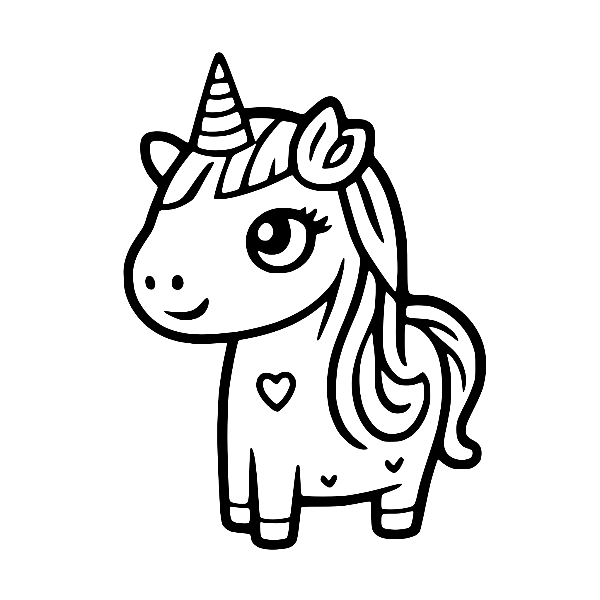 AI-generated SVG of a a rainbow unicorn with sparkles and hearts
