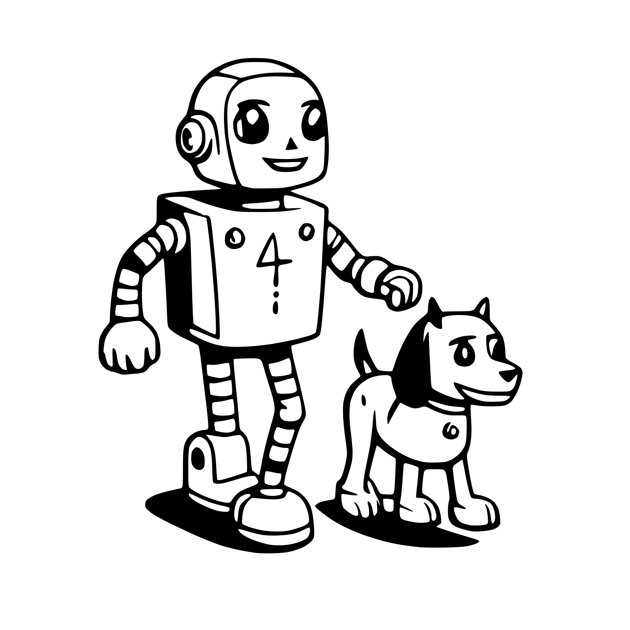 AI-generated SVG of a a quirky robot walking a dog