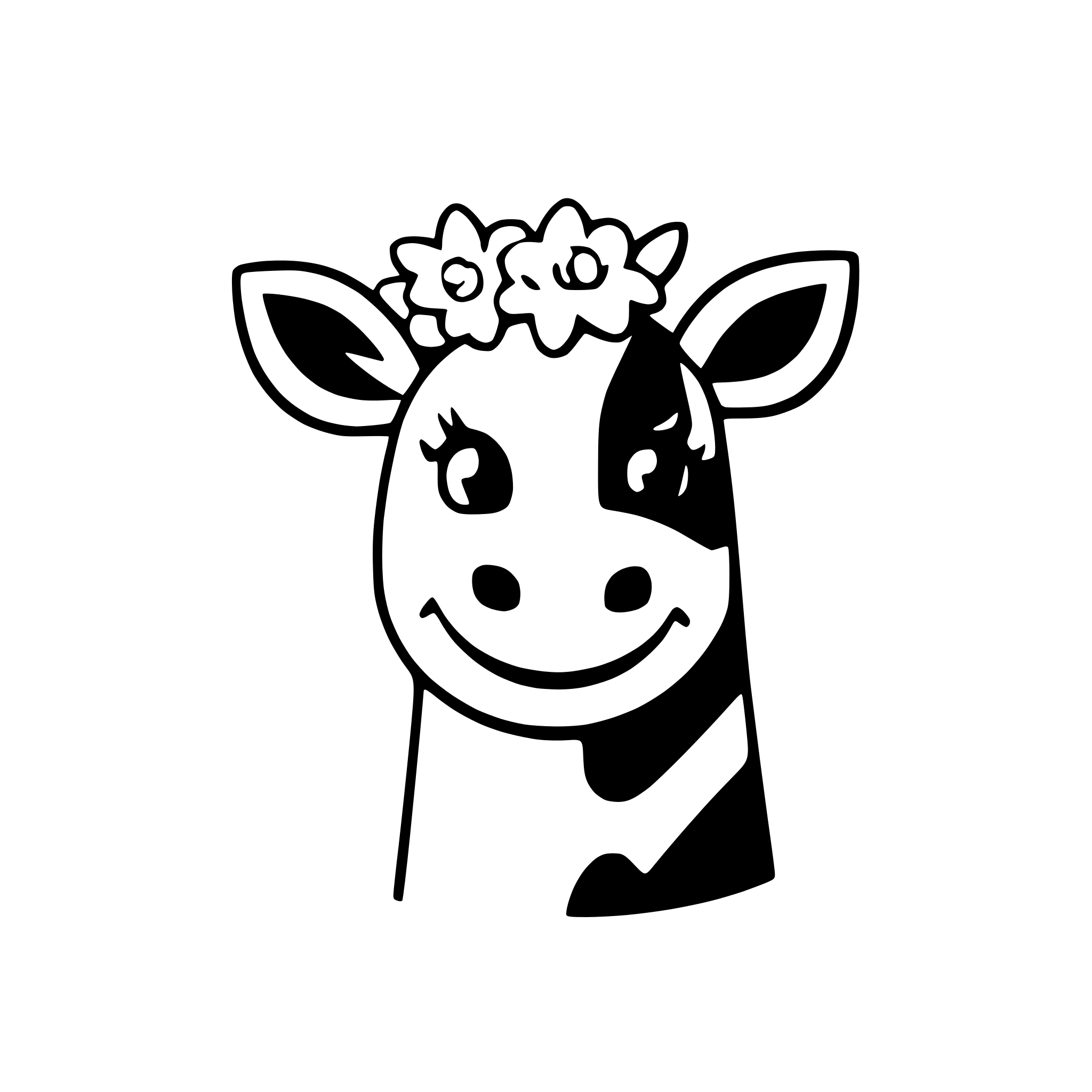 AI-generated SVG of a a joyful cow with a flower crown