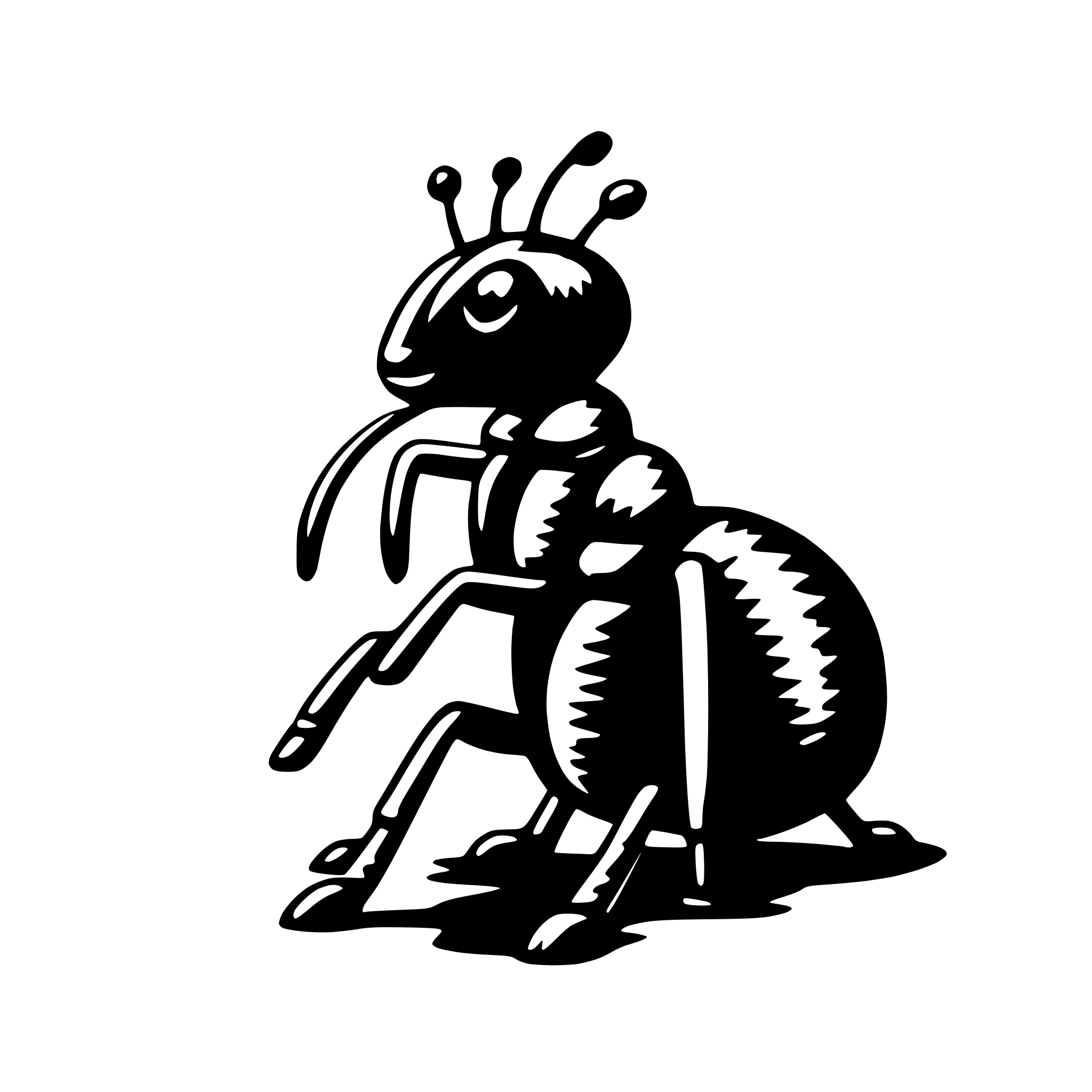 The SVG depicts a stylized, cartoon-like illustration of a beetle. The beetle is shown from a side perspective, with its elongated body, two antennae, and six legs visible. It appears to be walking on a surface, with its legs extended forward. The beetle's body has a smooth, rounded shape, and it has a pair of large, round eyes on its head. The SVG is simple and does not contain any additional objects or interactions. 