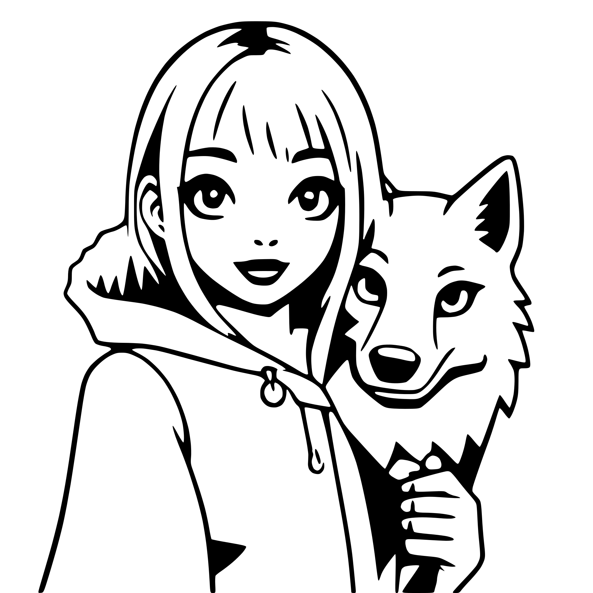 AI-generated SVG of 'girl with wolf companion'