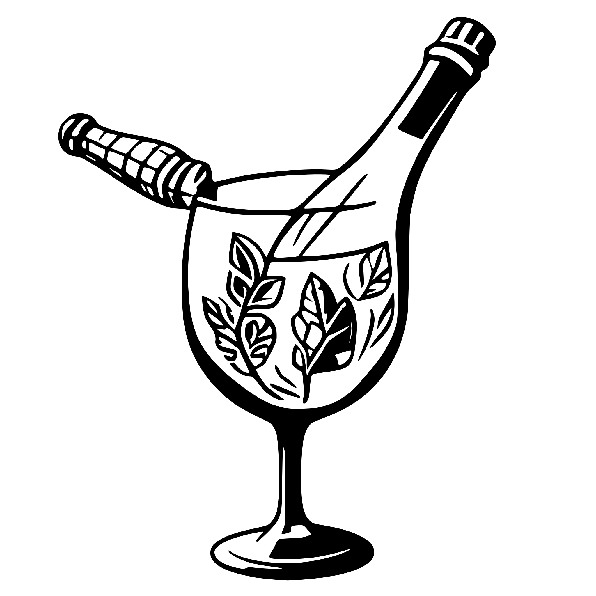 AI-generated SVG of a balanced bottle wine glass wine corkscrew