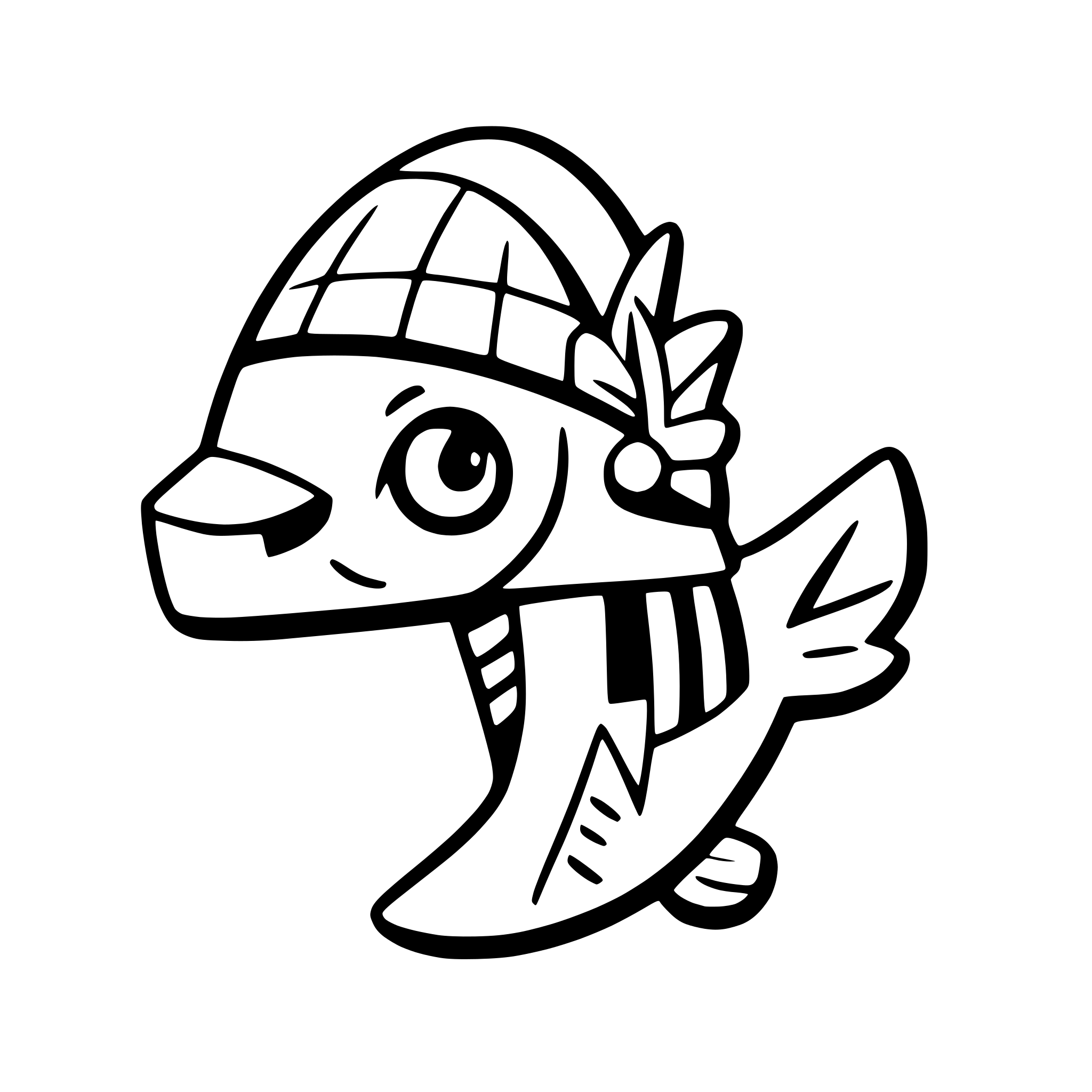 AI-generated SVG of a a flying fish with a propeller hat