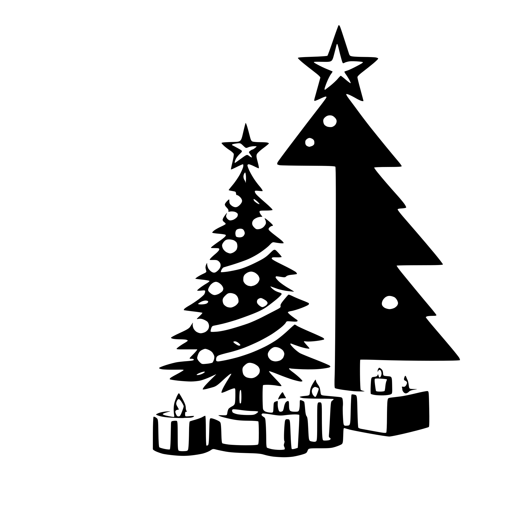 AI-generated SVG of a A beautiful Christmas tree with Christmas baubles and candles. There is a star at the top of the Christmas tree.
The presents are gathered at the bottom of the trunk