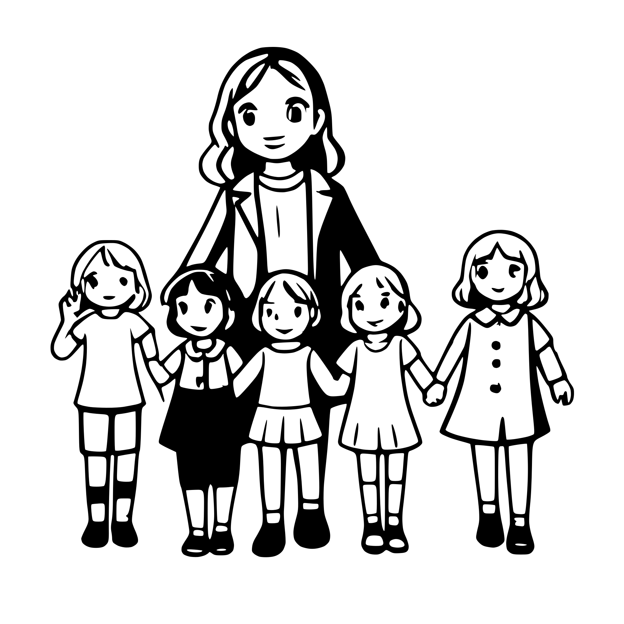 AI-generated SVG of a educator with  8 children holding hands