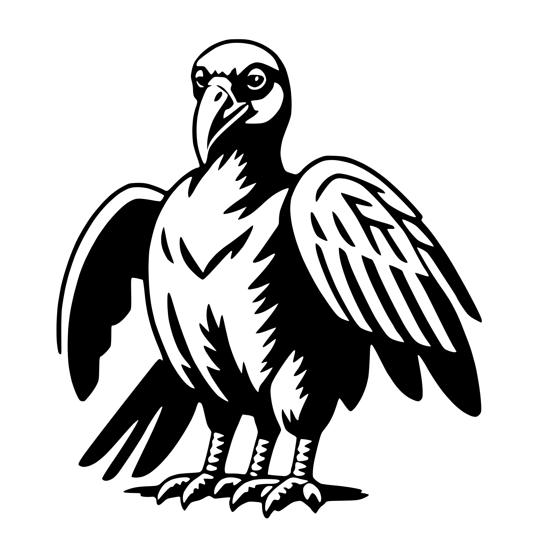 The SVG depicts a stylized black and white illustration of a bird. The bird is standing on one leg, with the other leg tucked under its body. It has a prominent beak and a detailed feather pattern, particularly noticeable on its wings and tail. The bird's head is turned slightly to the side, giving it a lifelike appearance. The illustration is simple yet detailed, capturing the essence of the bird without excessive complexity. 