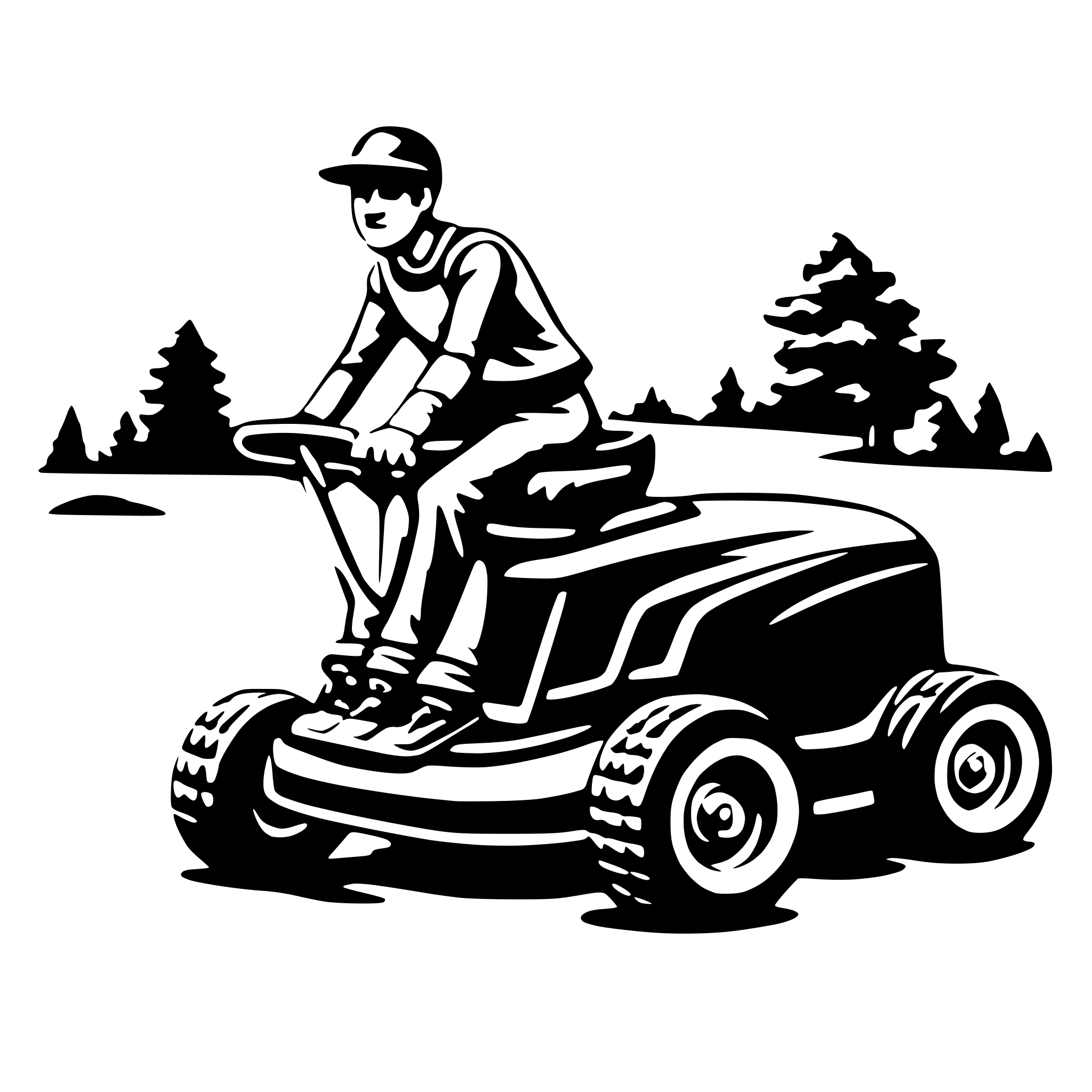 AI-generated SVG of a flying man lawn mower