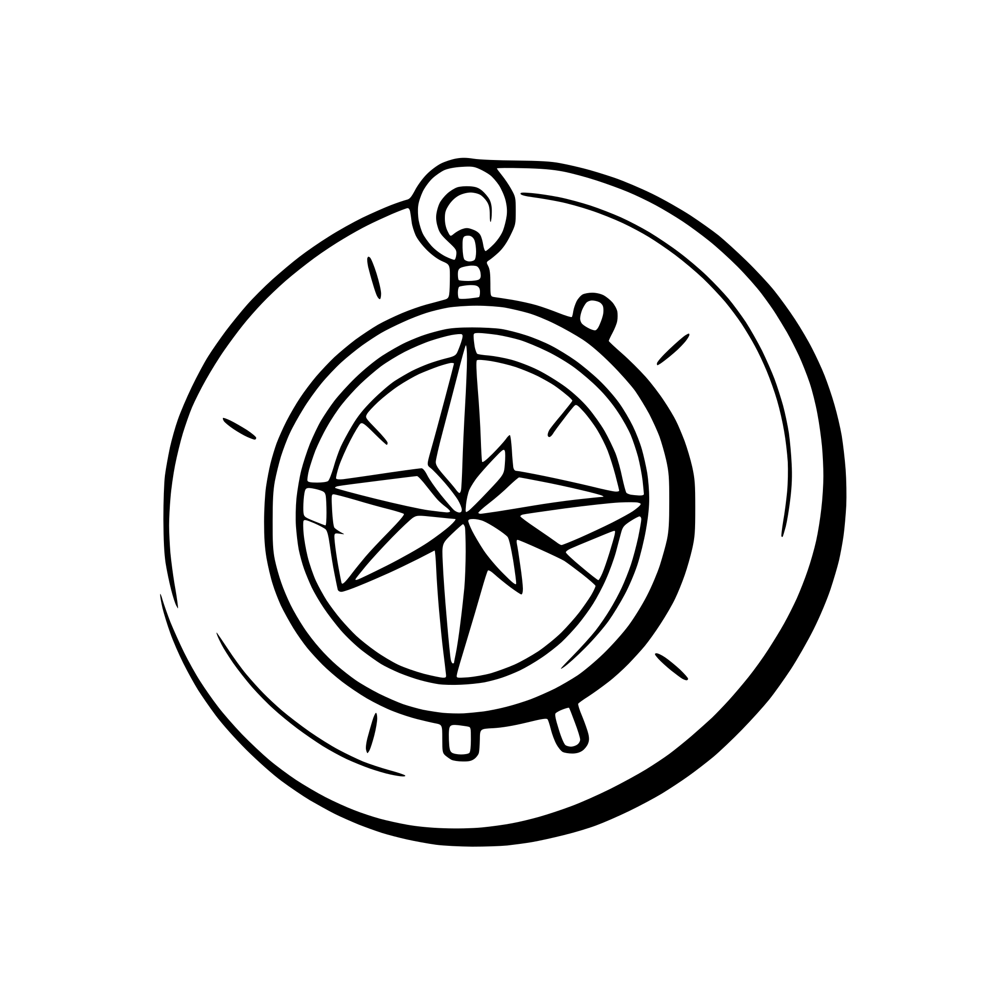 AI-generated SVG of 'compass with swirling winds'