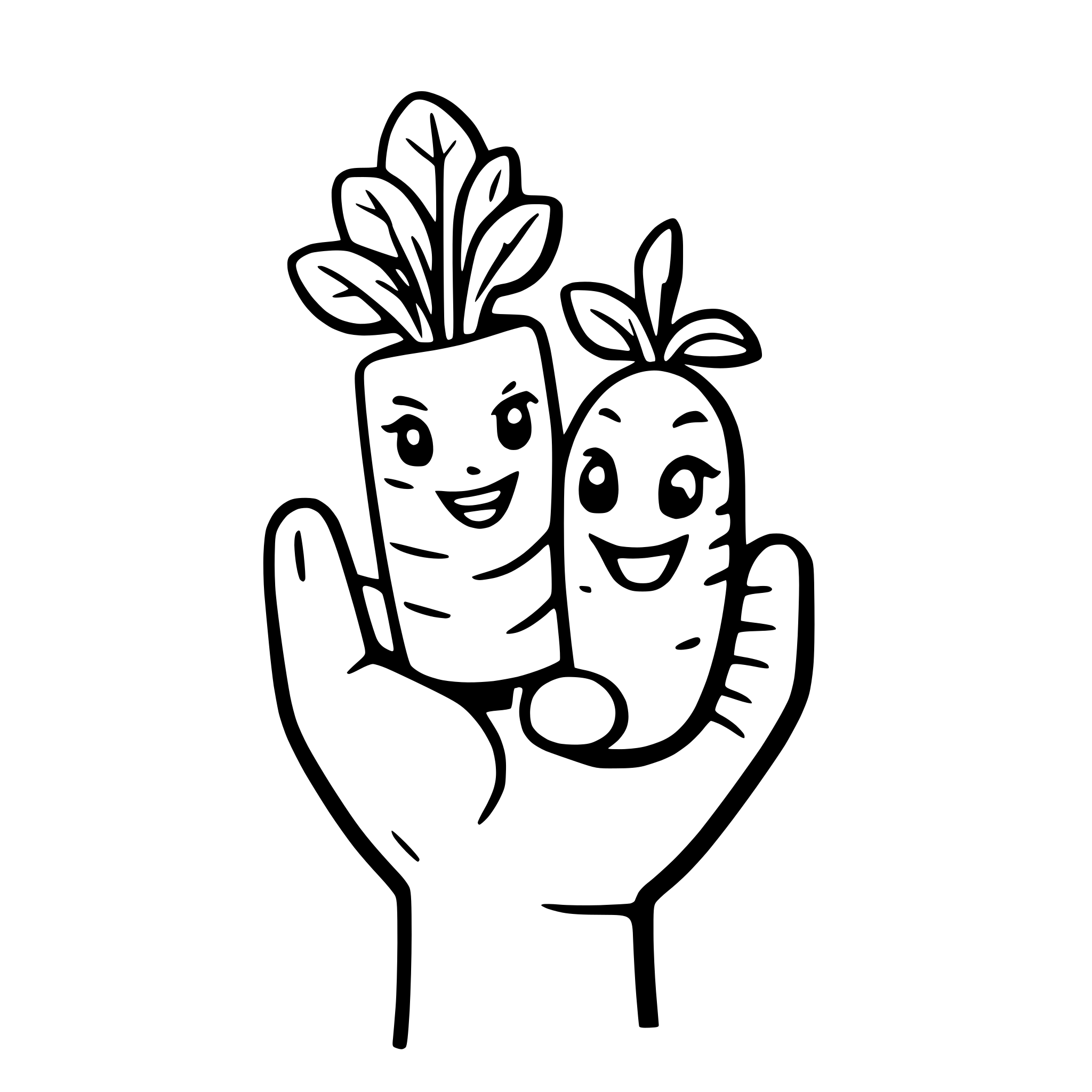 AI-generated SVG of a a cheerful carrot and pea holding hands