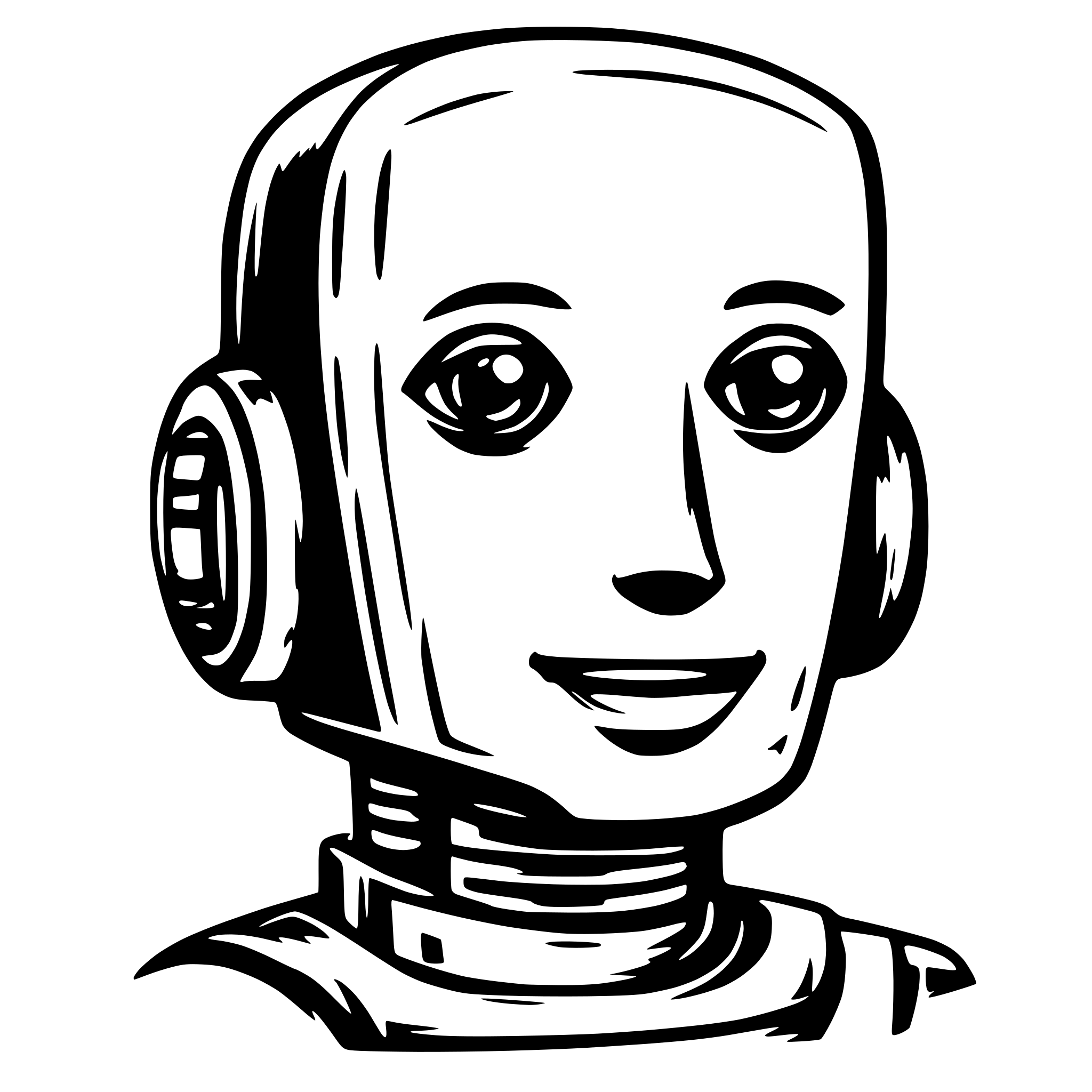 AI-generated SVG of 'Create a profile picture of an AI robot, and create layers for different emotions the robot could be feeling. Use the emotions Happy, Sad and Confused.'