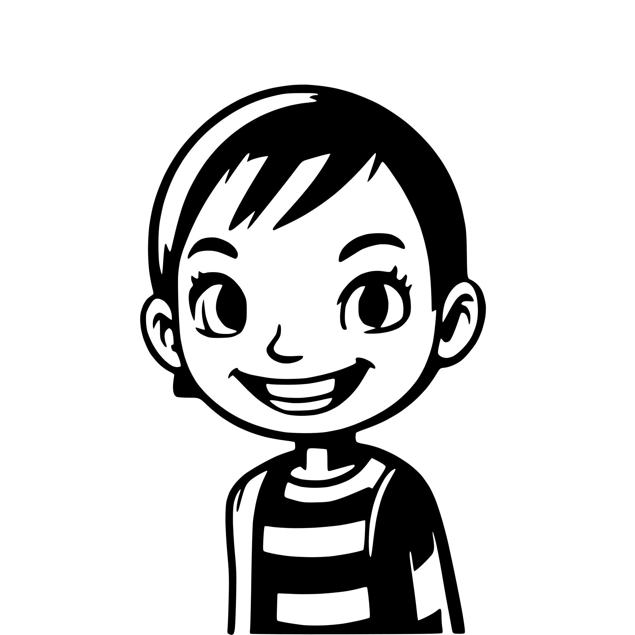 AI-generated SVG of 'A simple, flat-style cartoon illustration of a smiling boy with short hair,.The image should be inside a white circular frame on a green background. The boy's mouth should be slightly open, with a curved line near it to suggest speaking.'