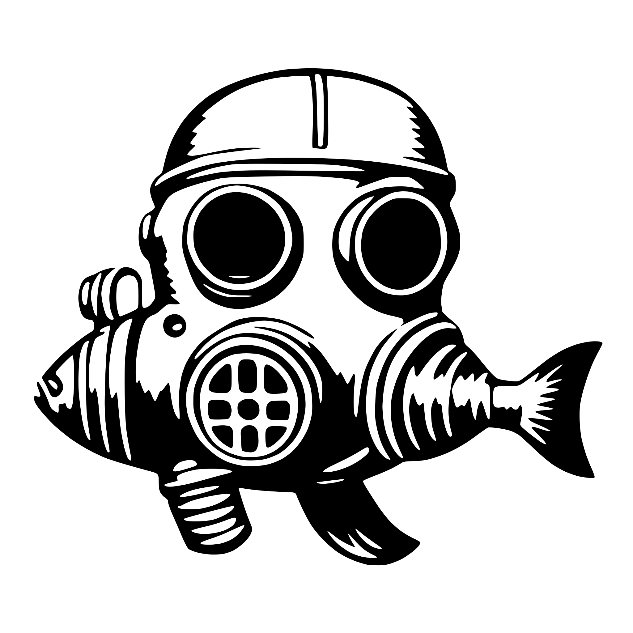AI-generated SVG of 'fish with gas mask'