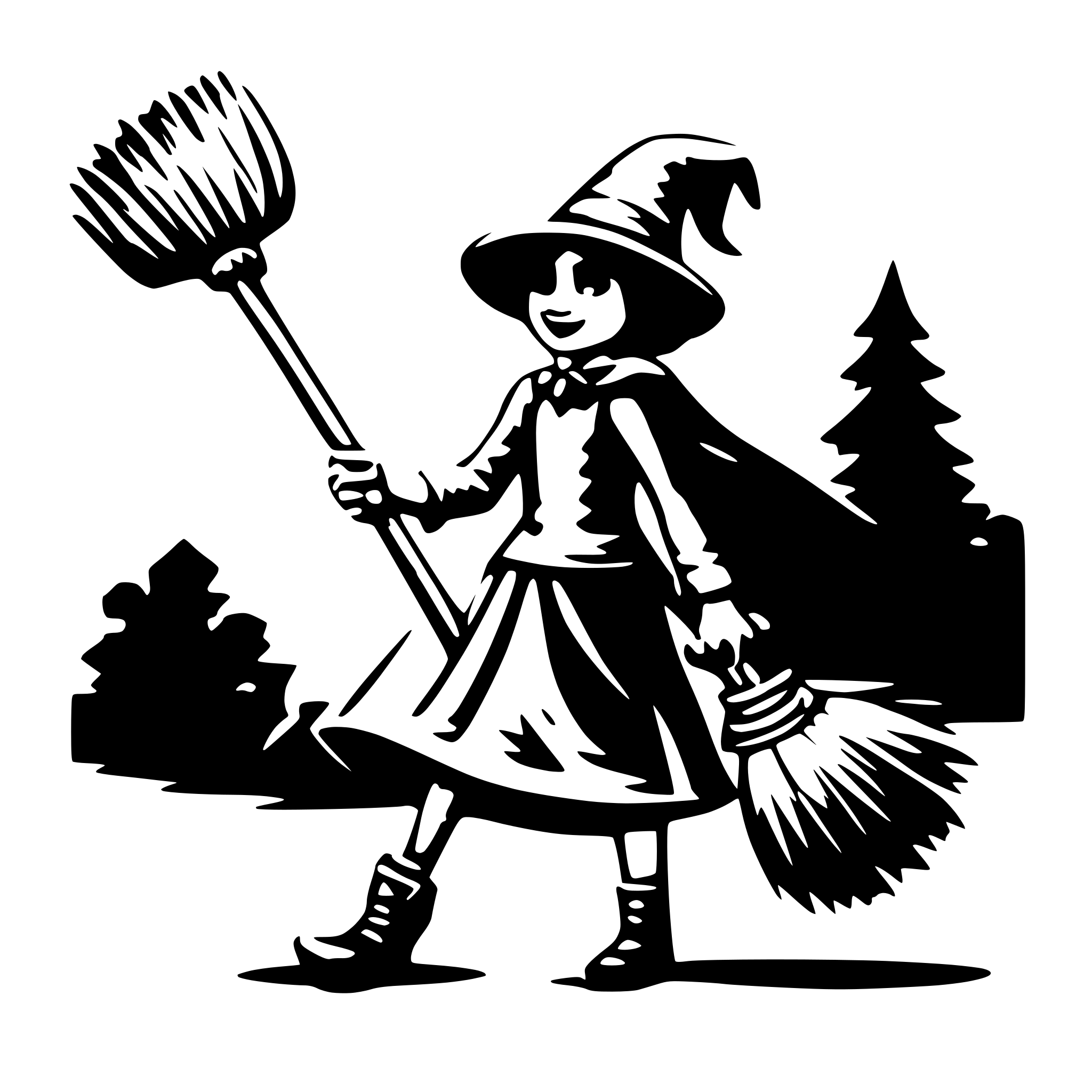 AI-generated SVG of 'with on a broom'