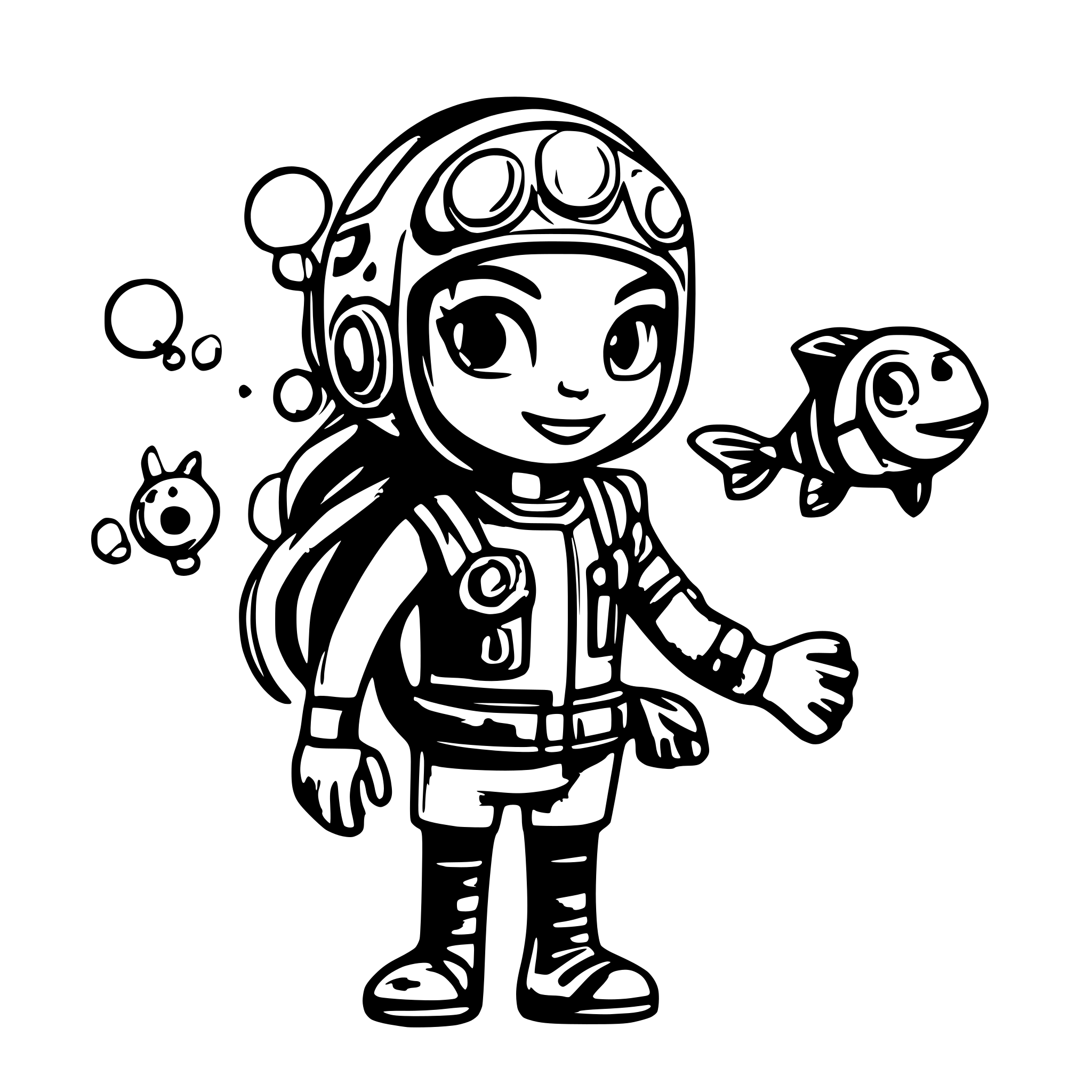 AI-generated SVG of a Female Scubadiver with Fishes and bubbles around her