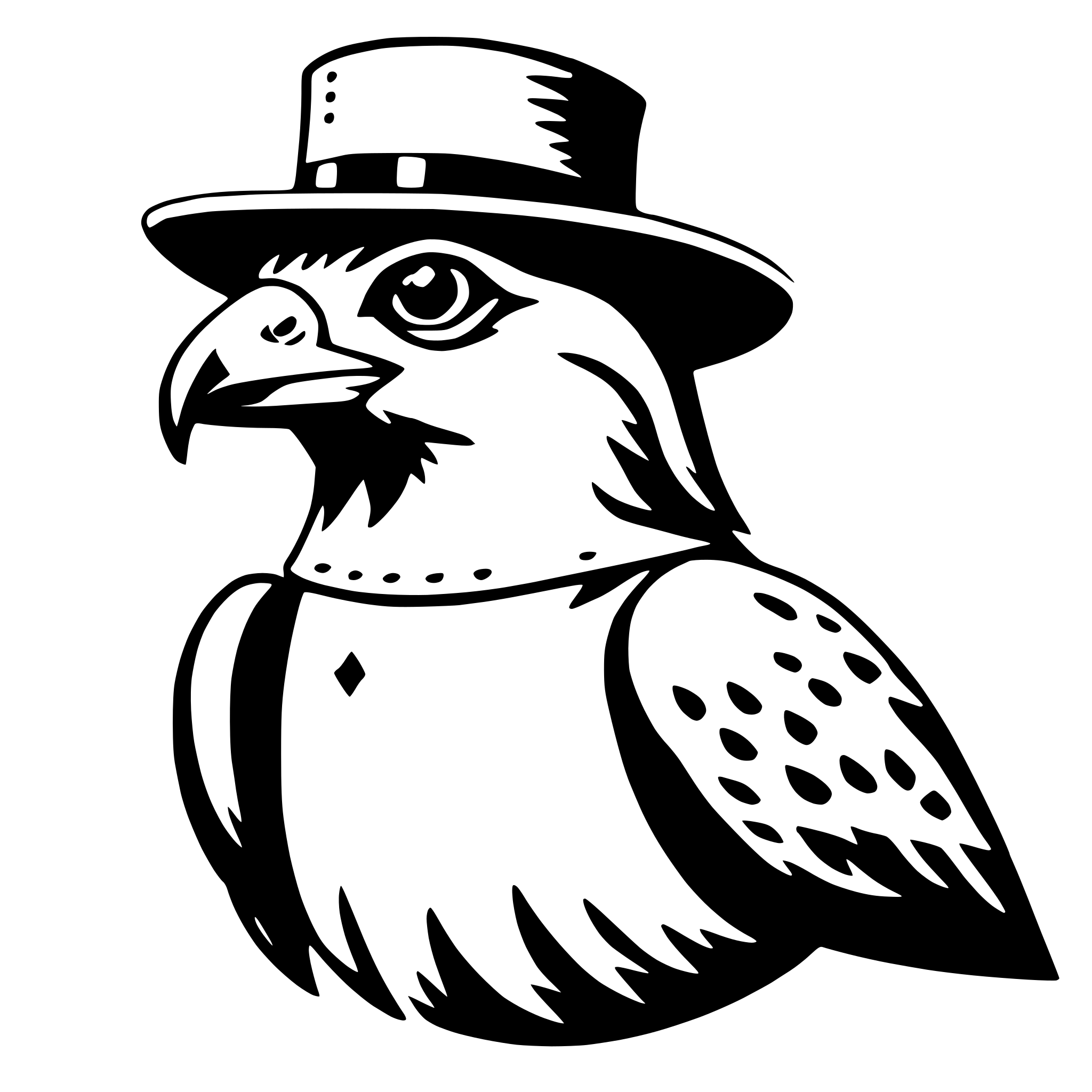 AI-generated SVG of a falcon with fedora