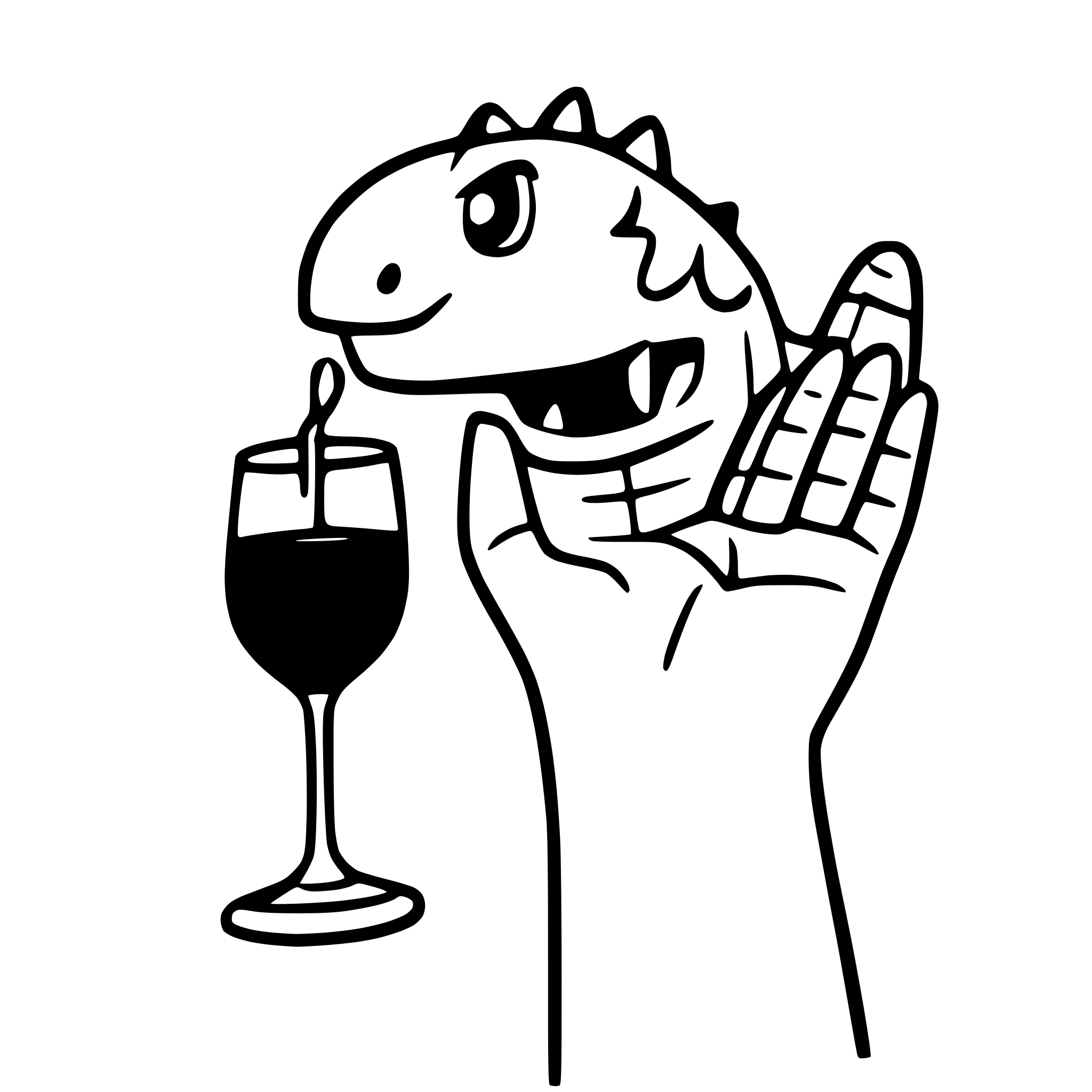 AI-generated SVG of a dinosaur with a glss of wine in the hand