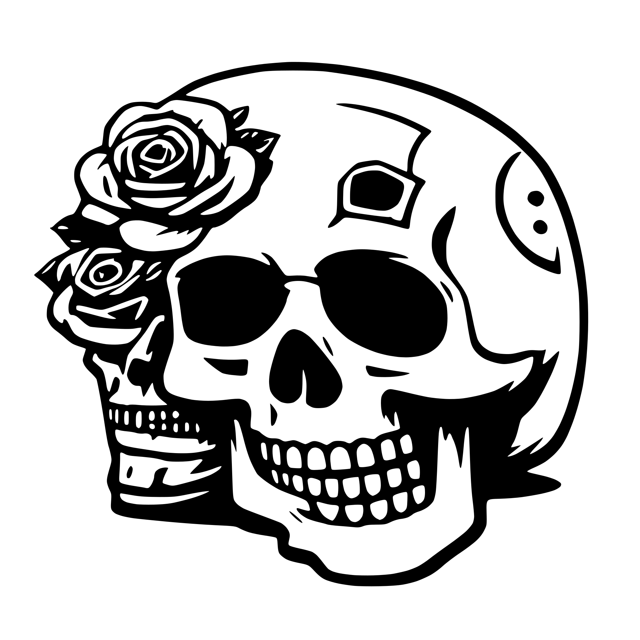 AI-generated SVG of 'car dice skulls and roses'