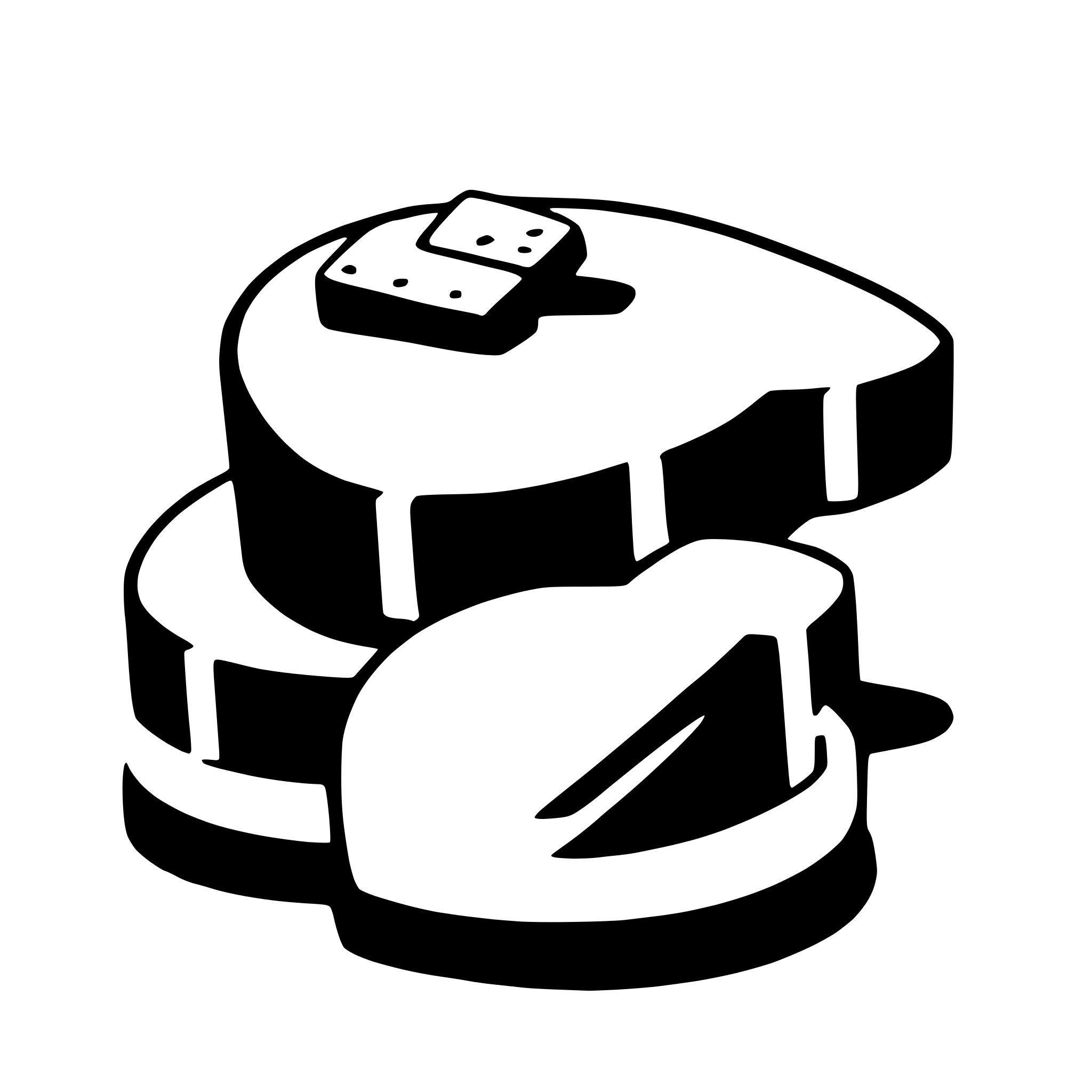 The SVG shows a stack of three pancakes with a slice of butter on top. The pancakes are arranged in a triangular formation, with the largest pancake at the bottom and the smallest at the top. The butter is placed on the topmost pancake, which is slightly tilted to the left. The SVG is a simple, black-and-white line drawing with no shading or color. 