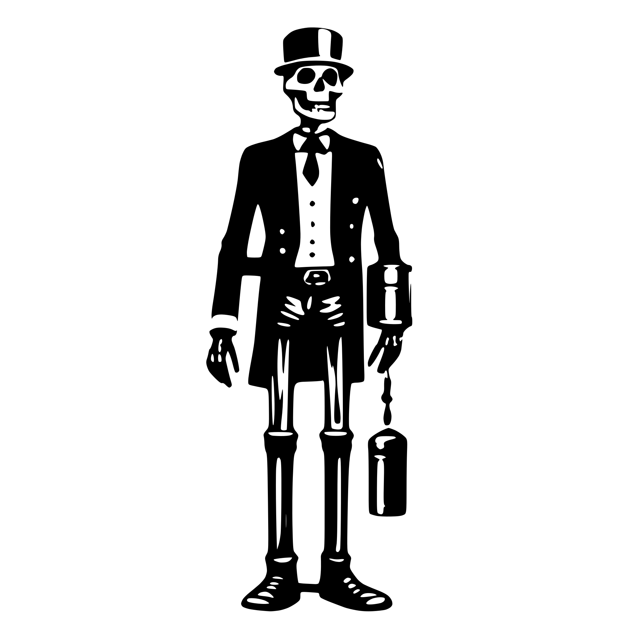 AI-generated SVG of 'a skeleton with a cylinder and a mens suit'