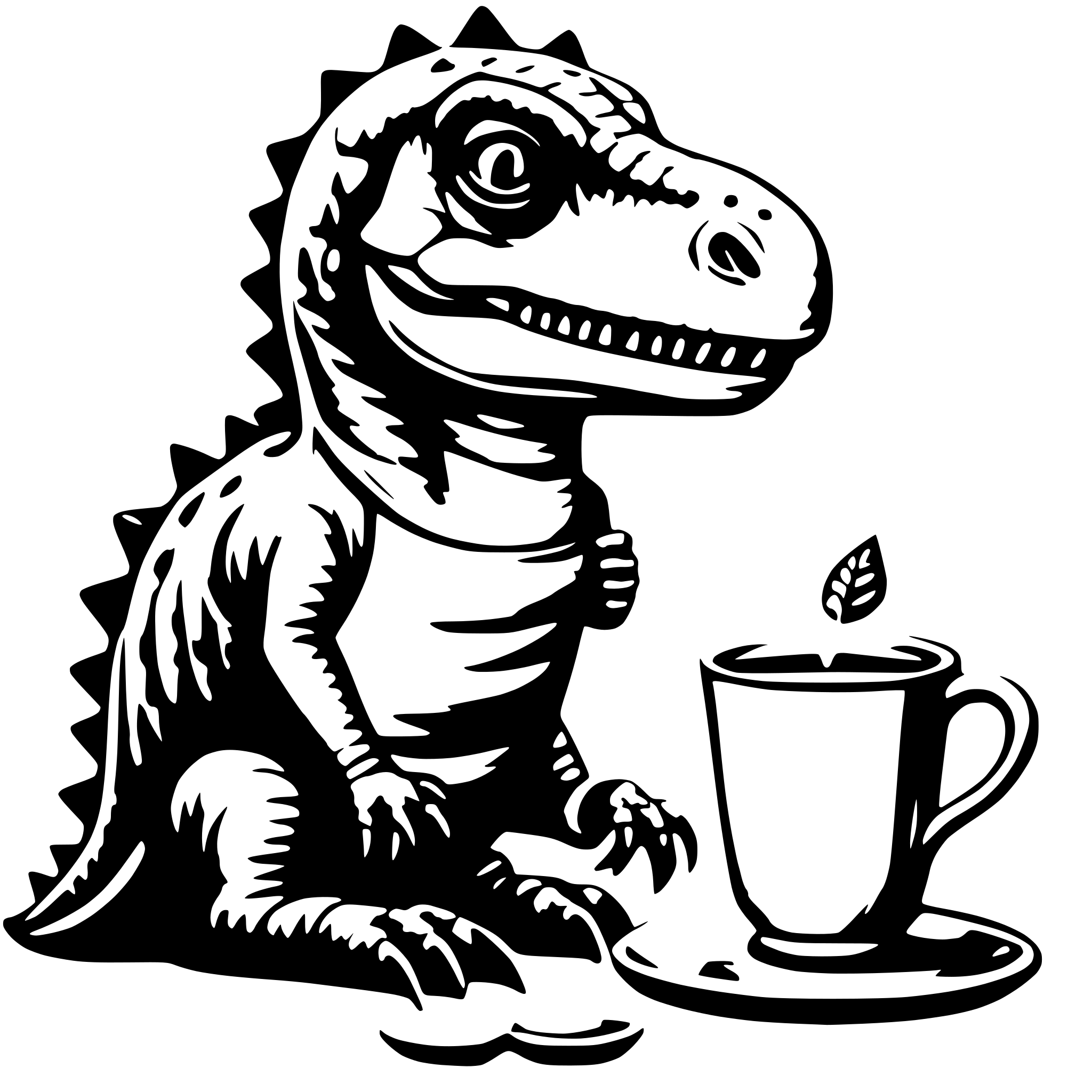 AI-generated SVG of a Dinosaur with a cup of tea in the hand