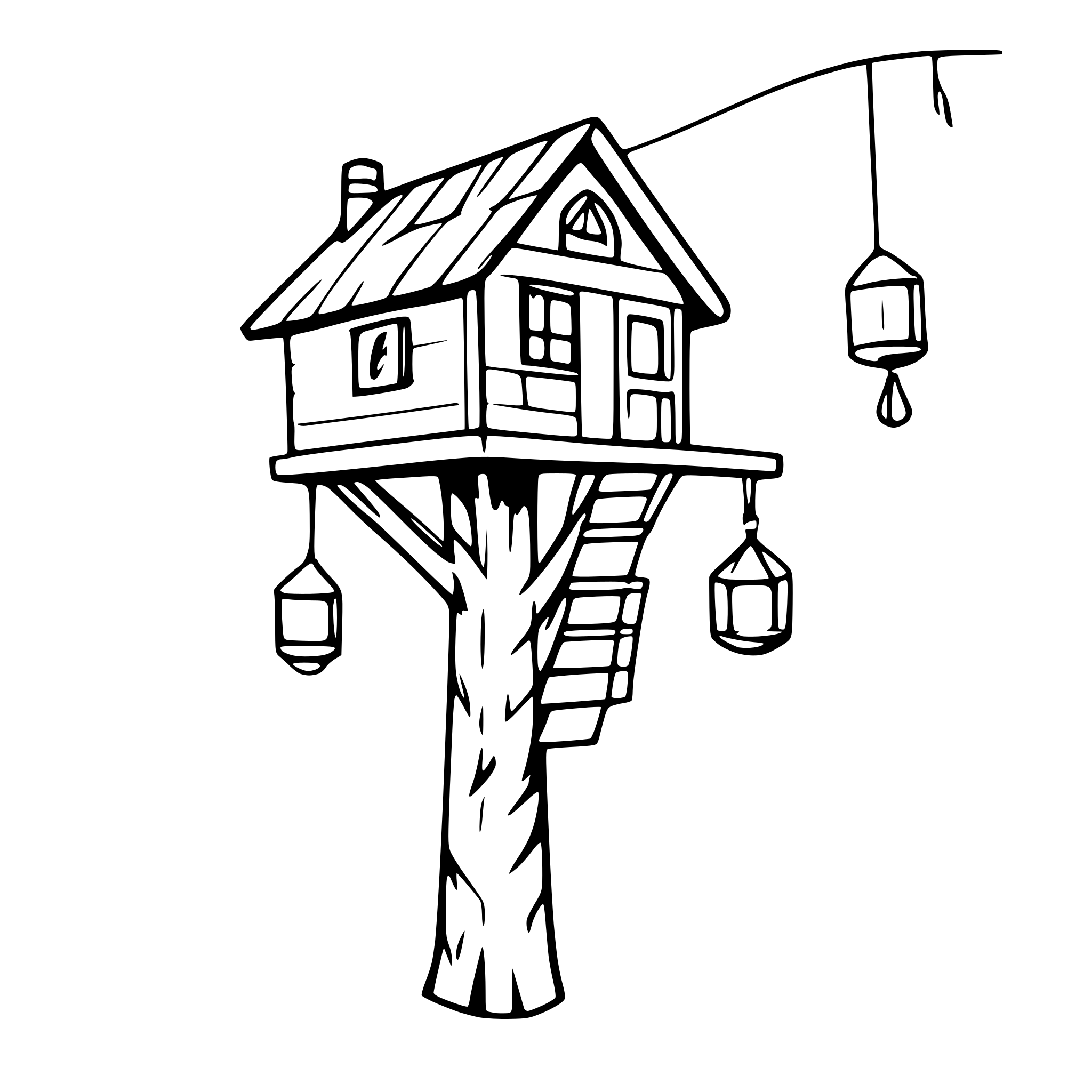AI-generated SVG of 'treehouse with hanging lanterns'