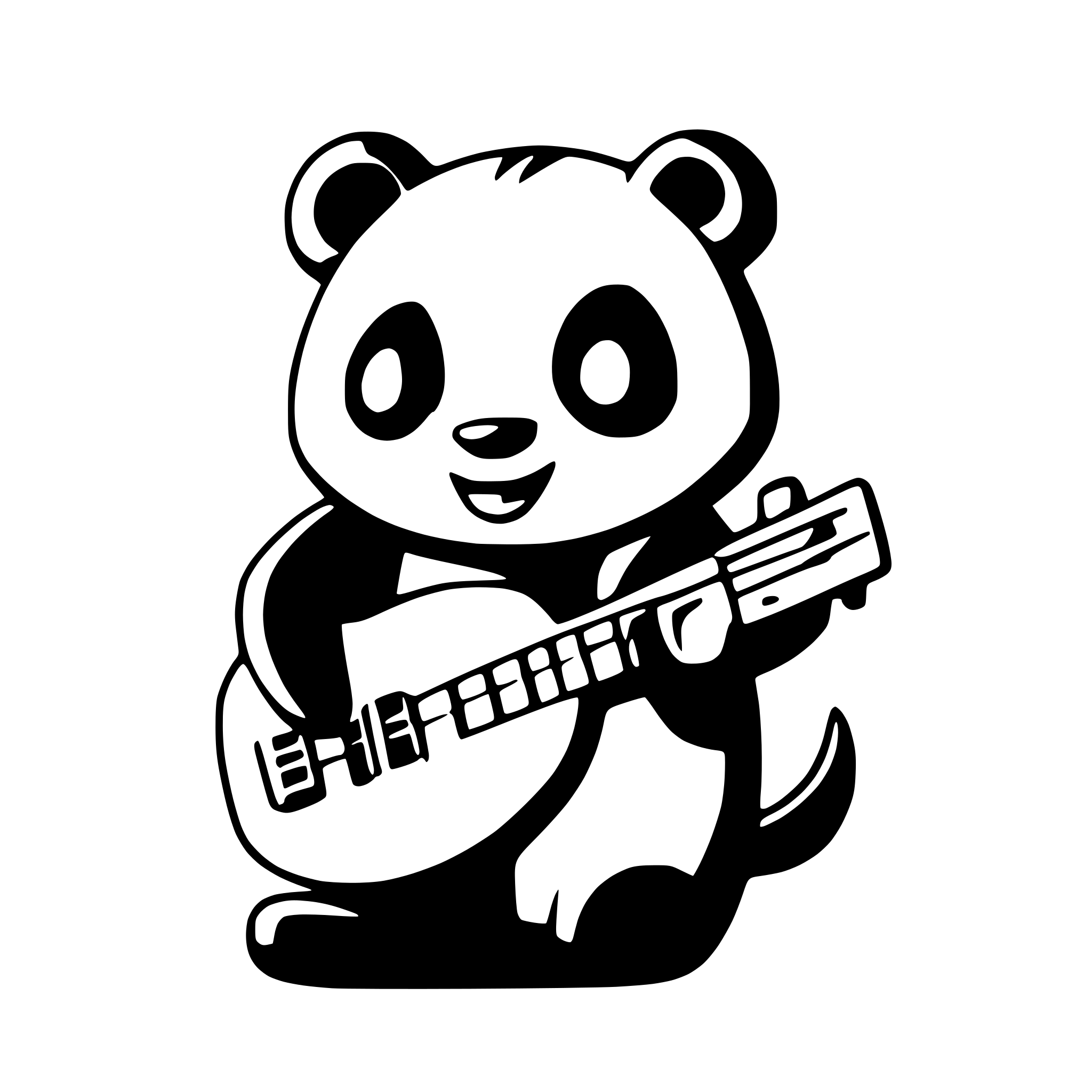 AI-generated SVG of a A panda playing guitar in vector art