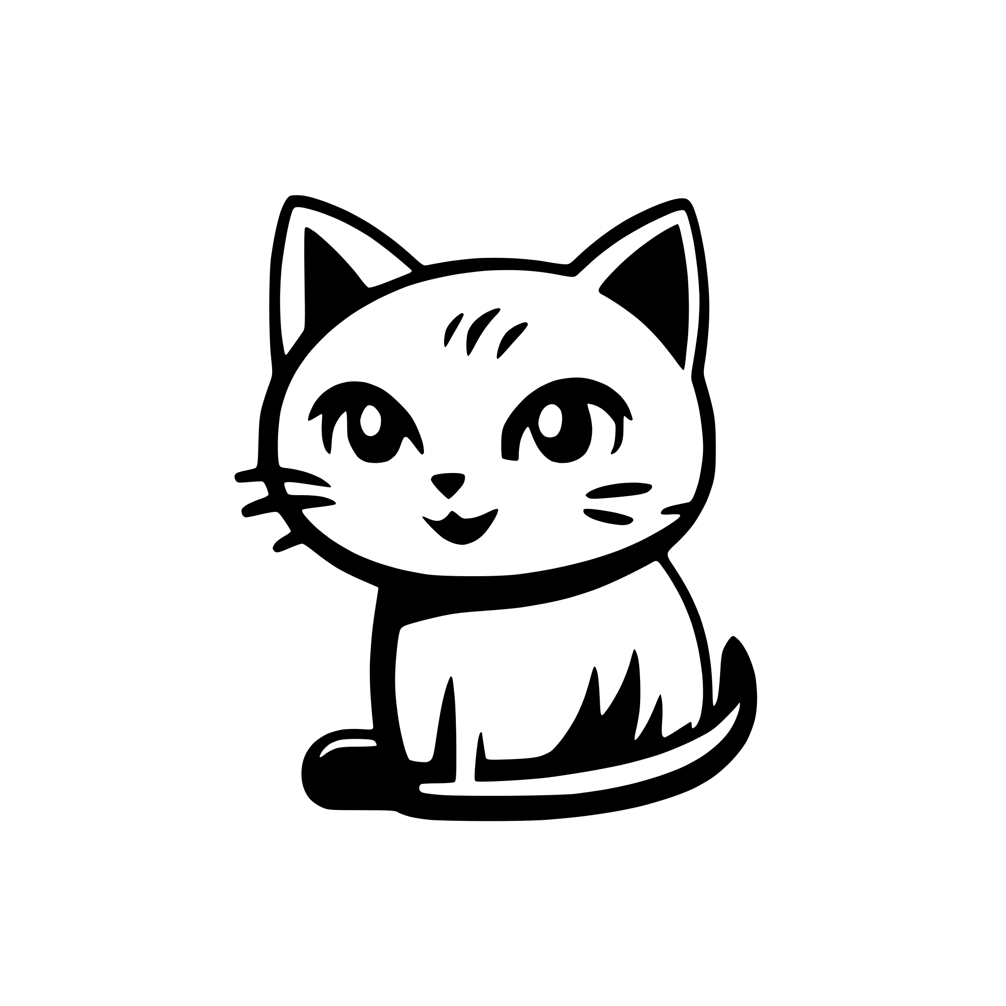 AI-generated SVG of 'black solid cat, mascot for a language app, very minimalistic, cute, small, solid body and head black and eyes white, jinx cat, clumsy'