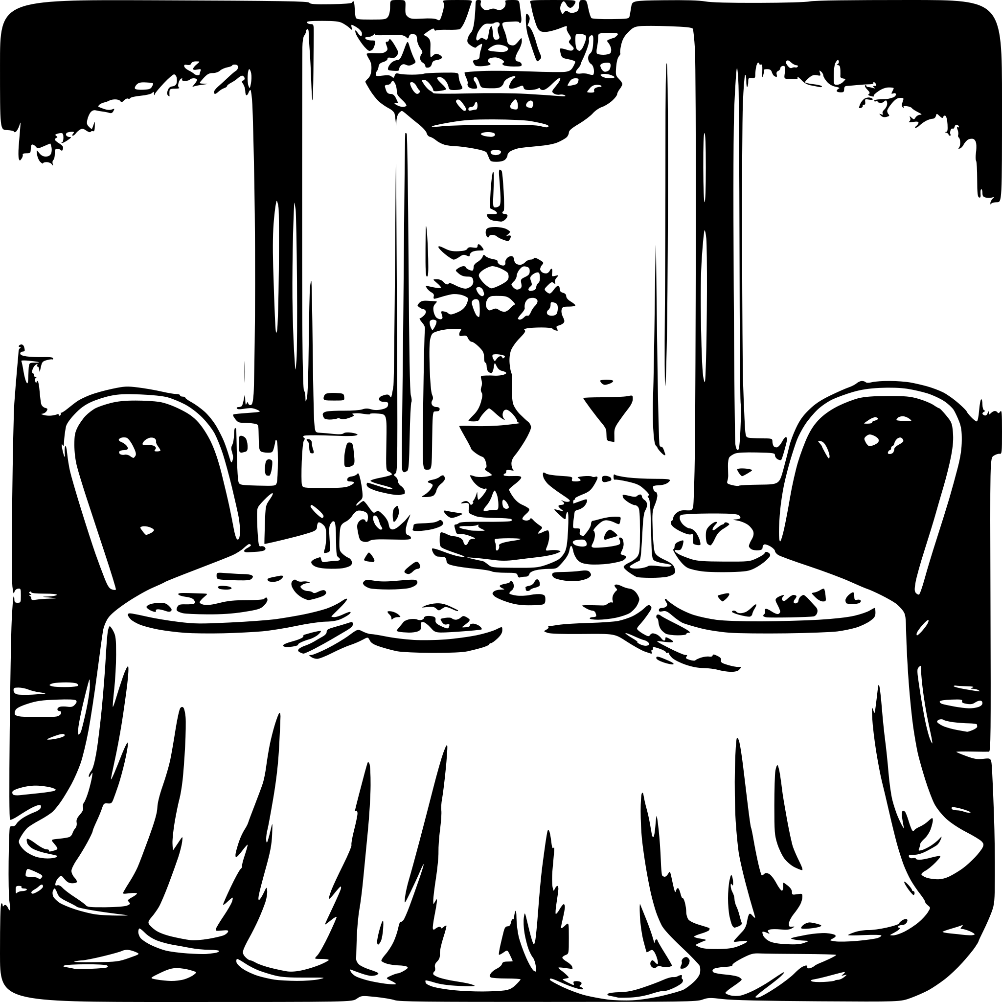 AI-generated SVG of 'An intricate and elegant fine dining table set for two.'