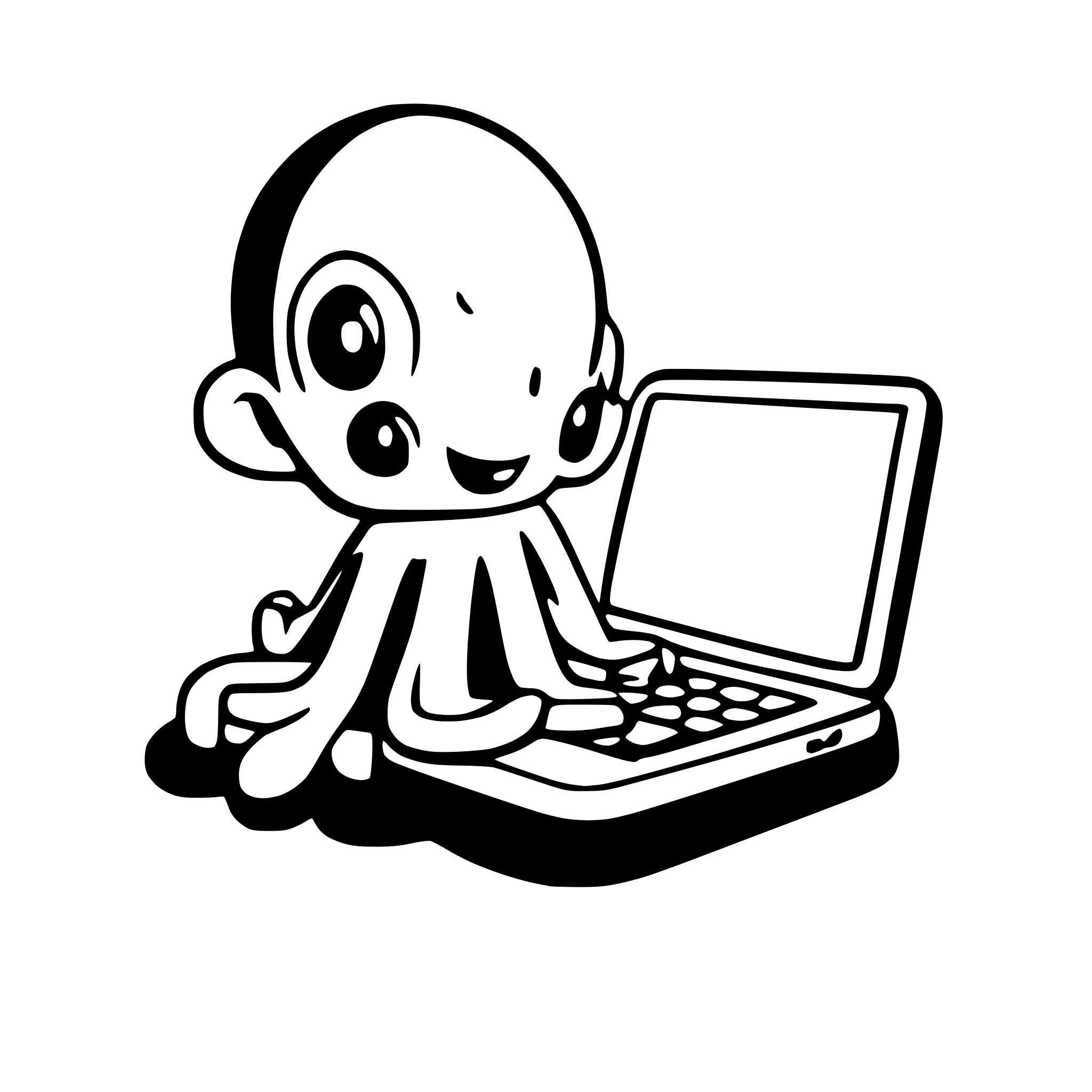 AI-generated SVG of a octopus with laptop