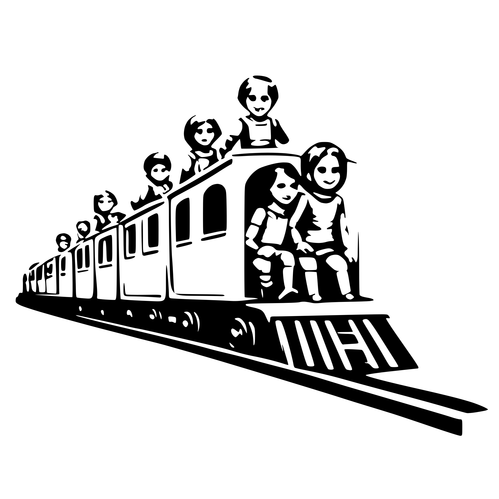 AI-generated SVG of 'children on a pencil train'